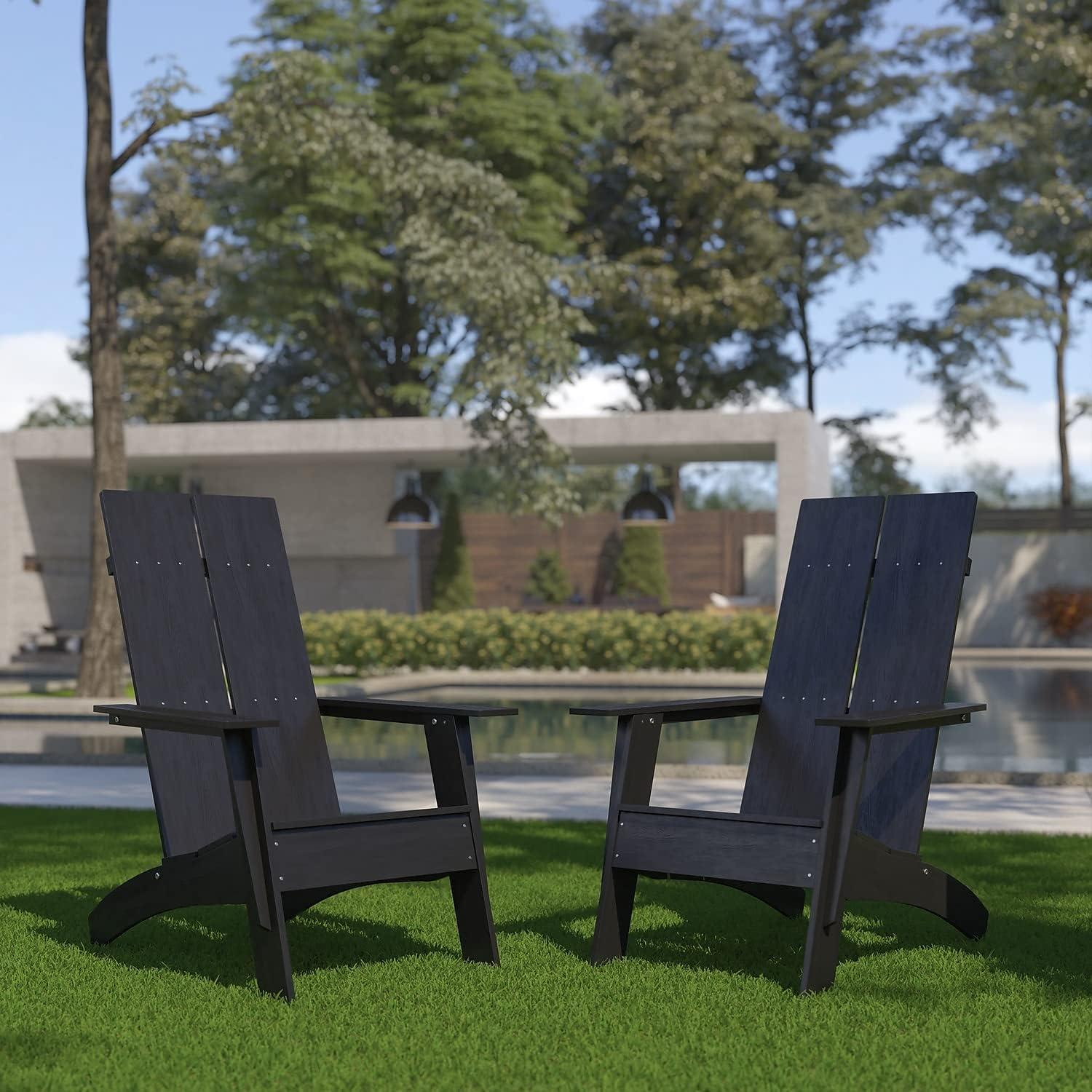 imageFlash Furniture Sawyer Modern Commercial 2Slat Back Adirondack Chair Navy Blue Commercial AllWeather Poly Resin Lounge ChairBlack