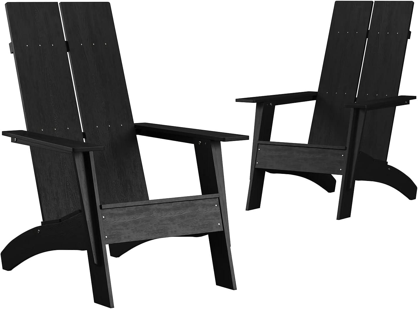 imageFlash Furniture Sawyer Modern Commercial 2Slat Back Adirondack Chair Navy Blue Commercial AllWeather Poly Resin Lounge ChairBlack