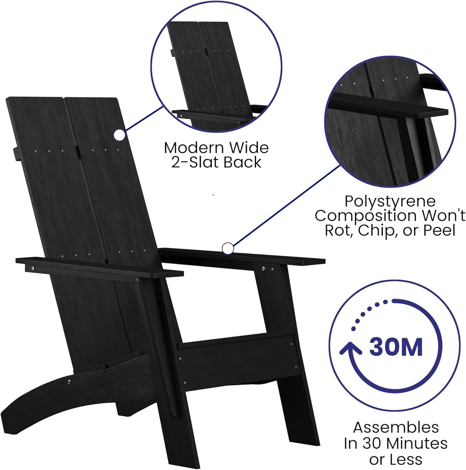 imageFlash Furniture Sawyer Modern Commercial 2Slat Back Adirondack Chair Navy Blue Commercial AllWeather Poly Resin Lounge ChairBlack