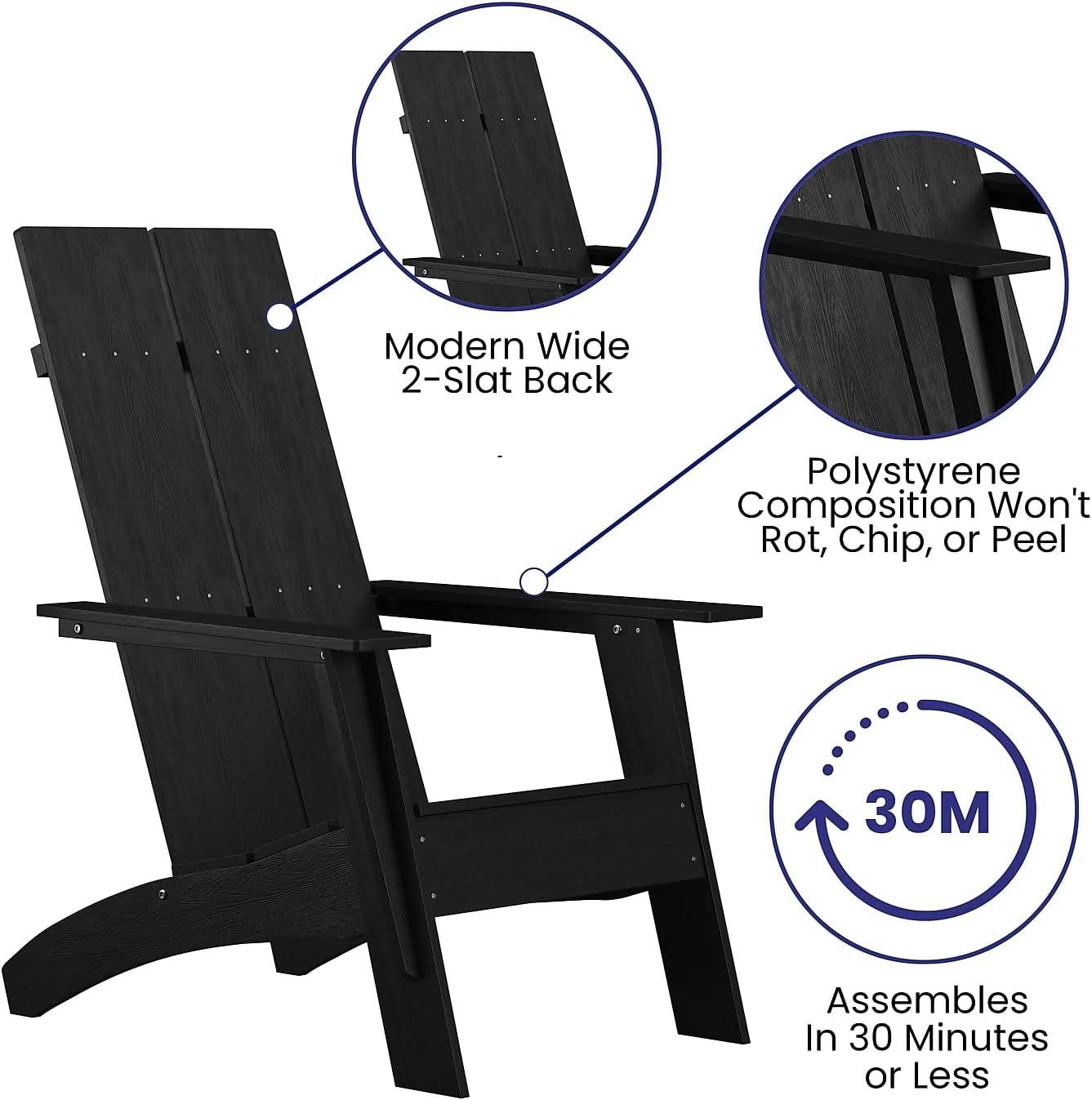 imageFlash Furniture Sawyer Modern Commercial 2Slat Back Adirondack Chair Navy Blue Commercial AllWeather Poly Resin Lounge ChairBlack