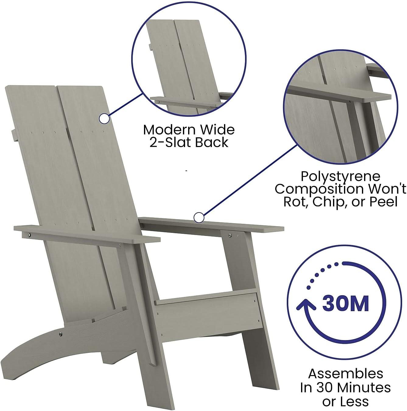 imageFlash Furniture Sawyer Modern Commercial 2Slat Back Adirondack Chair Navy Blue Commercial AllWeather Poly Resin Lounge ChairGrey