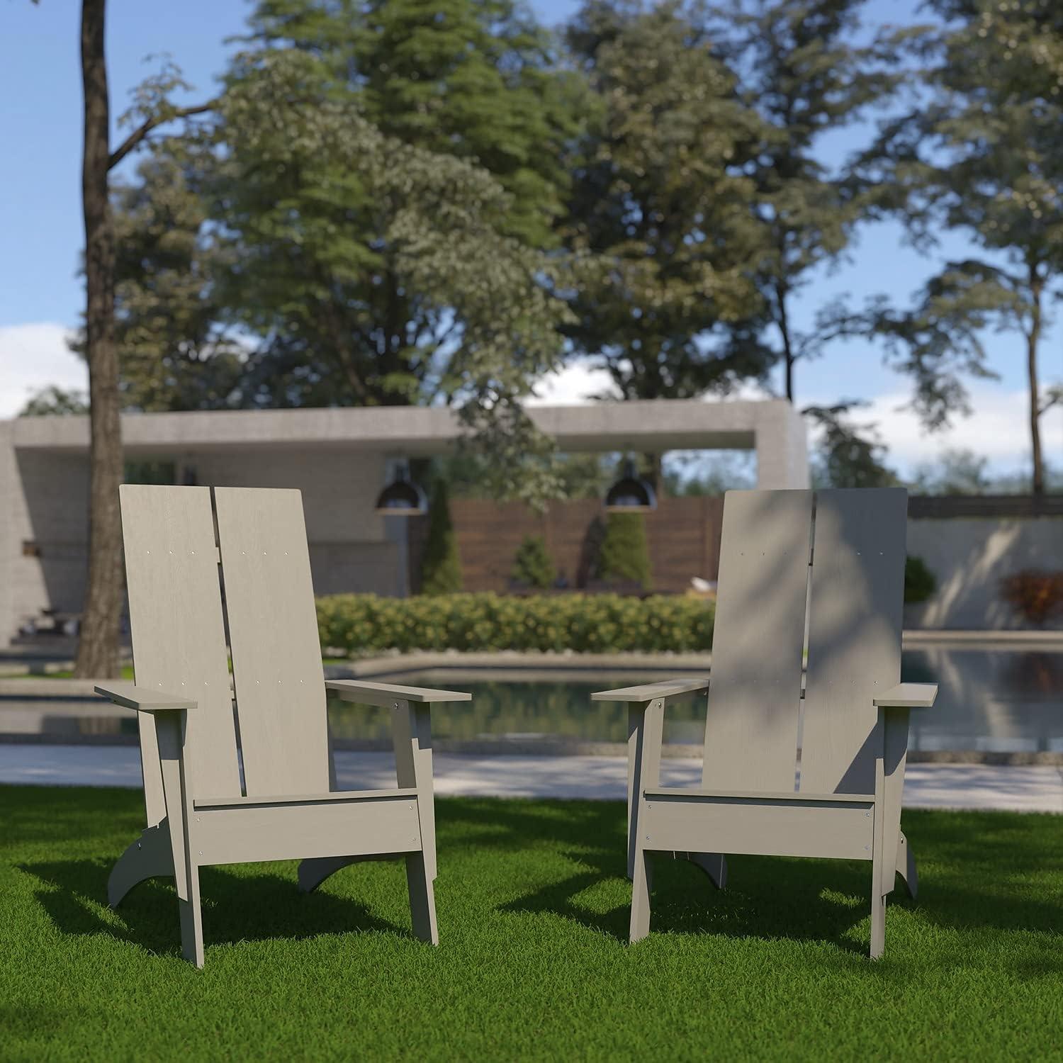 imageFlash Furniture Sawyer Modern Commercial 2Slat Back Adirondack Chair Navy Blue Commercial AllWeather Poly Resin Lounge ChairGrey
