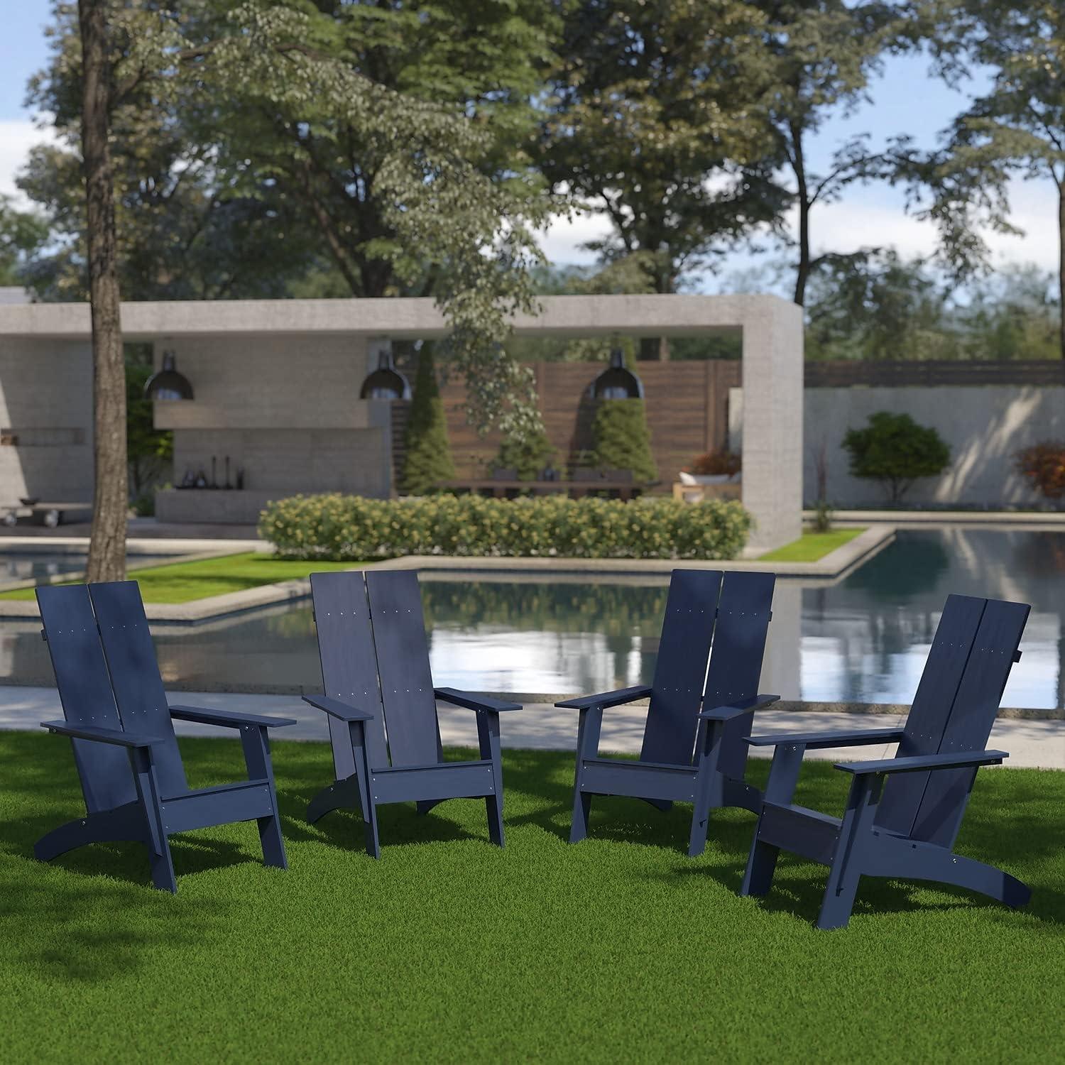 imageFlash Furniture Sawyer Modern Commercial 2Slat Back Adirondack Chair Navy Blue Commercial AllWeather Poly Resin Lounge ChairNavy