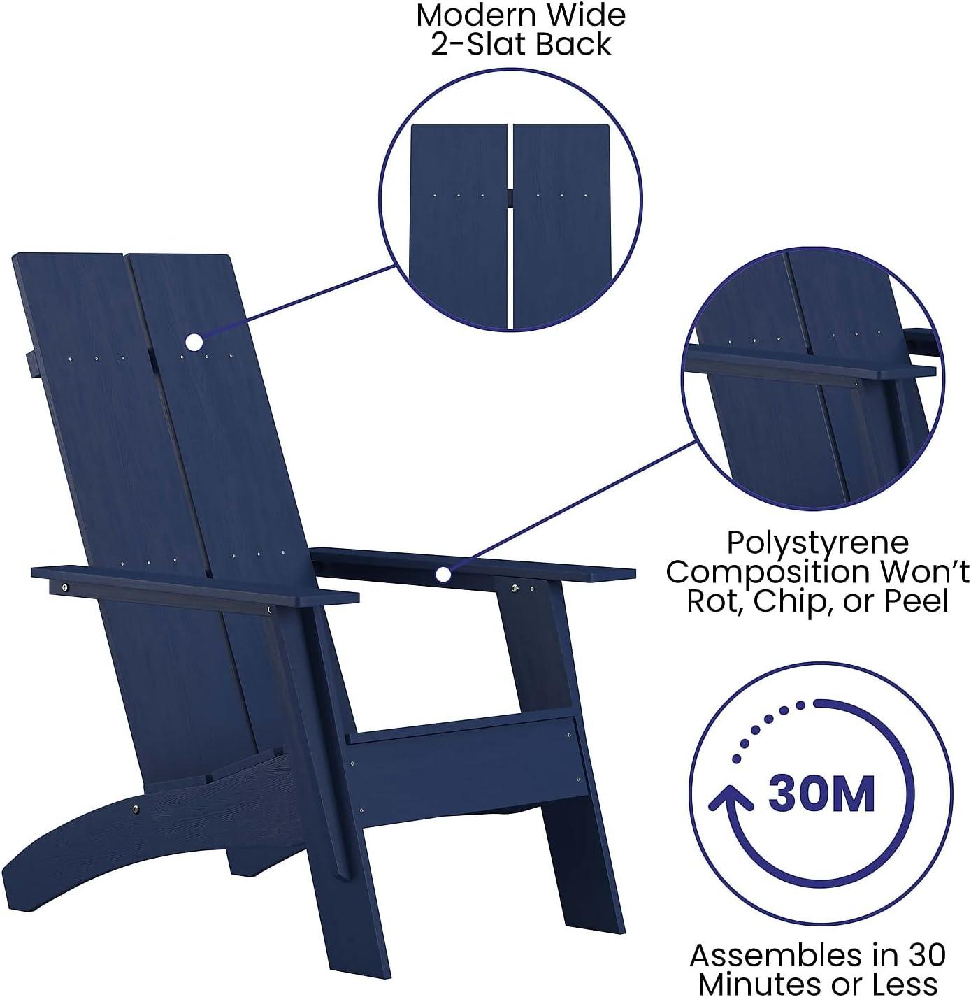 imageFlash Furniture Sawyer Modern Commercial 2Slat Back Adirondack Chair Navy Blue Commercial AllWeather Poly Resin Lounge ChairNavy