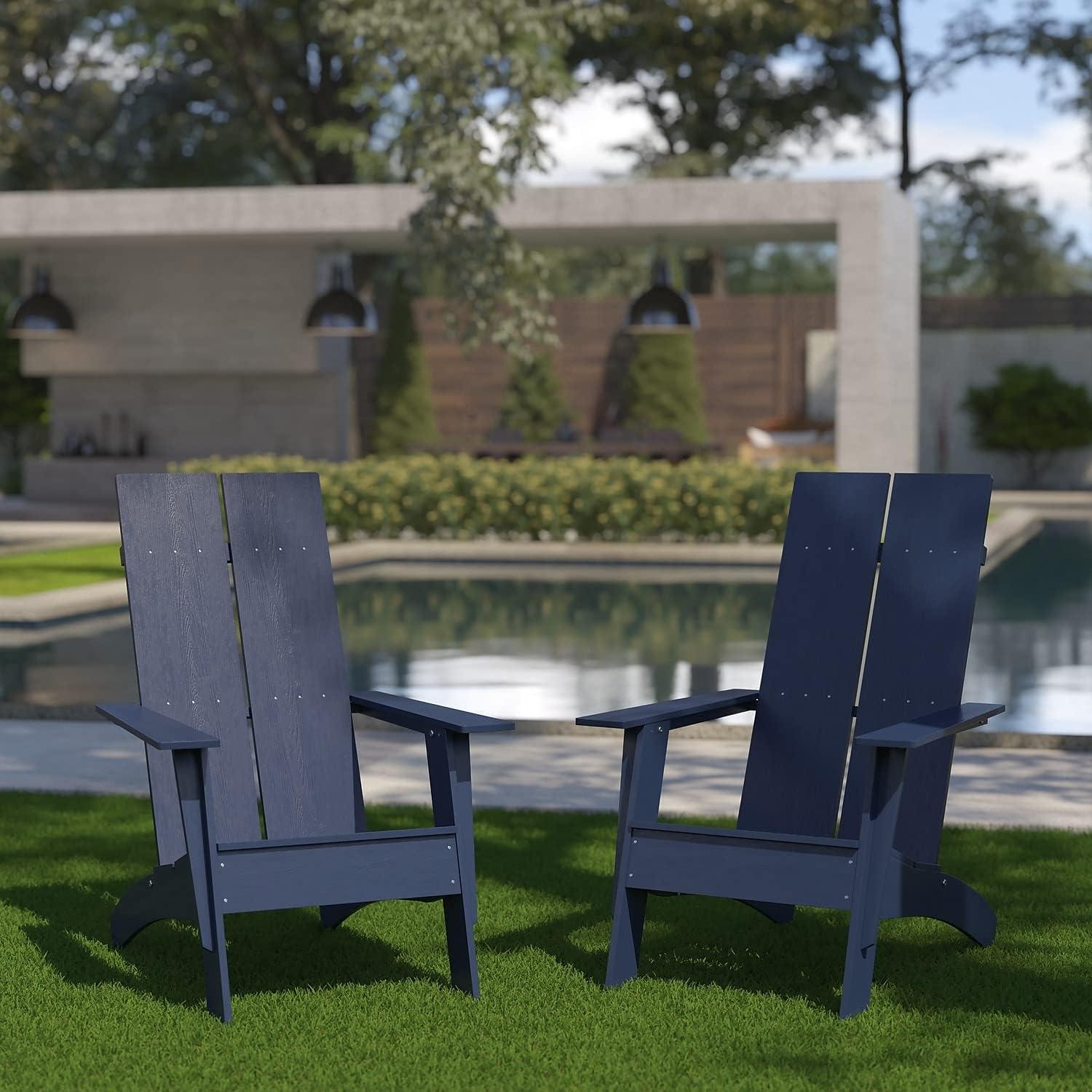 imageFlash Furniture Sawyer Modern Commercial 2Slat Back Adirondack Chair Navy Blue Commercial AllWeather Poly Resin Lounge ChairNavy
