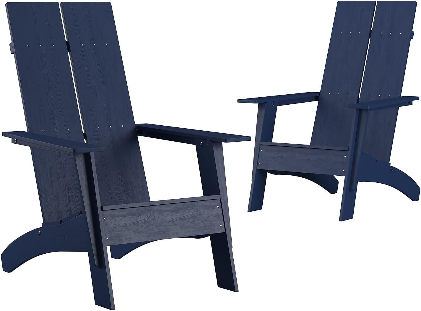 imageFlash Furniture Sawyer Modern Commercial 2Slat Back Adirondack Chair Navy Blue Commercial AllWeather Poly Resin Lounge ChairNavy