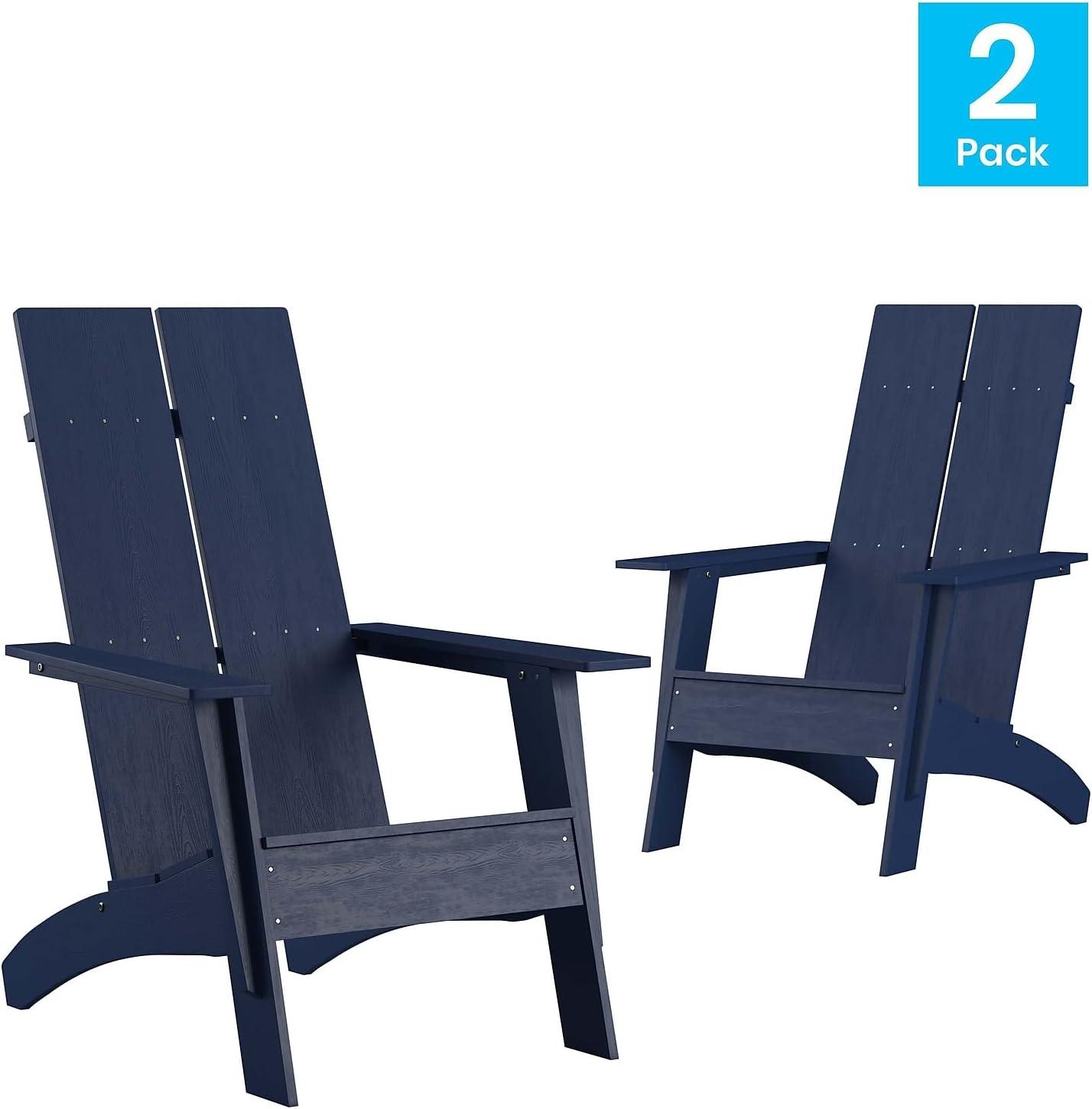 imageFlash Furniture Sawyer Modern Commercial 2Slat Back Adirondack Chair Navy Blue Commercial AllWeather Poly Resin Lounge ChairNavy