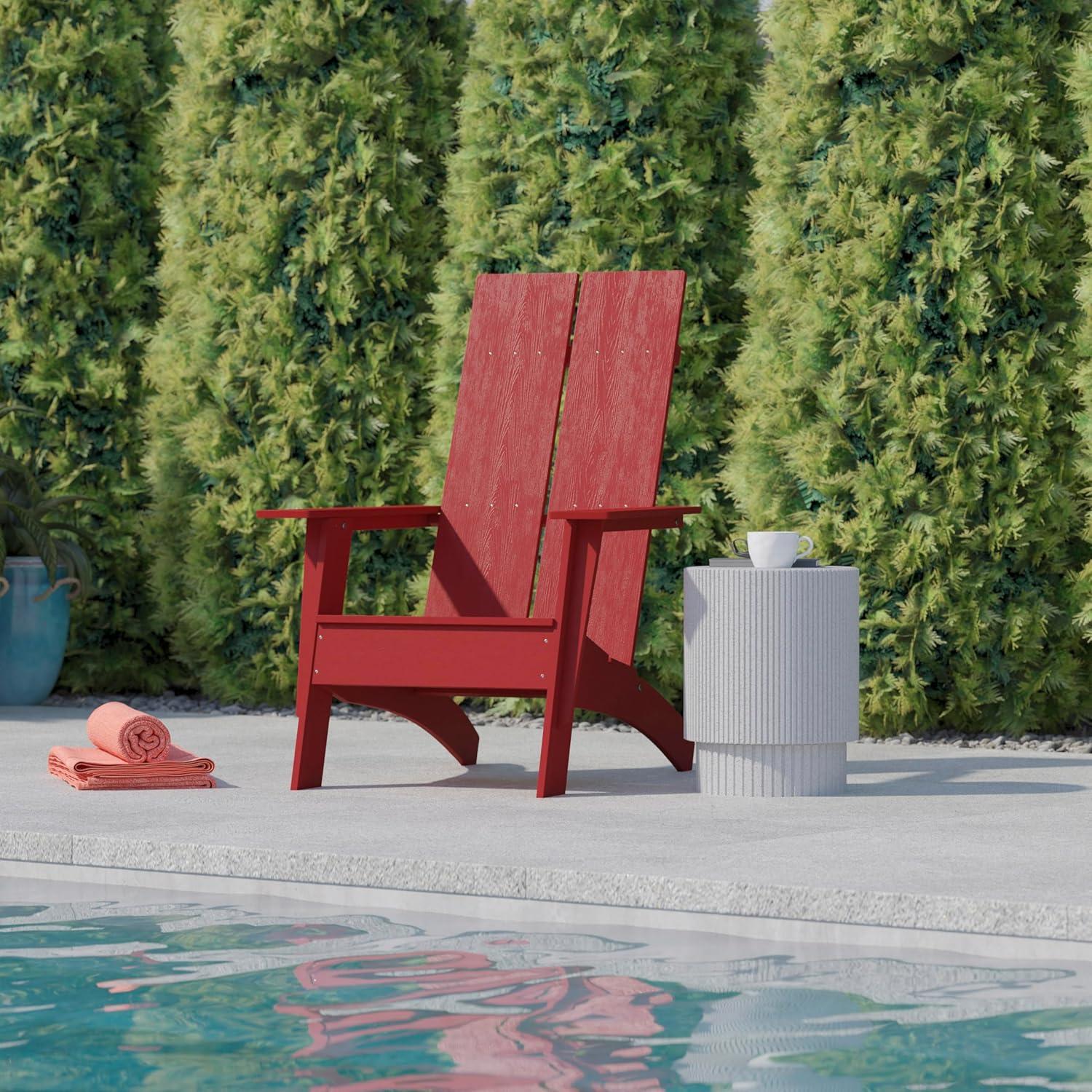 imageFlash Furniture Sawyer Modern Commercial 2Slat Back Adirondack Chair Navy Blue Commercial AllWeather Poly Resin Lounge ChairRed
