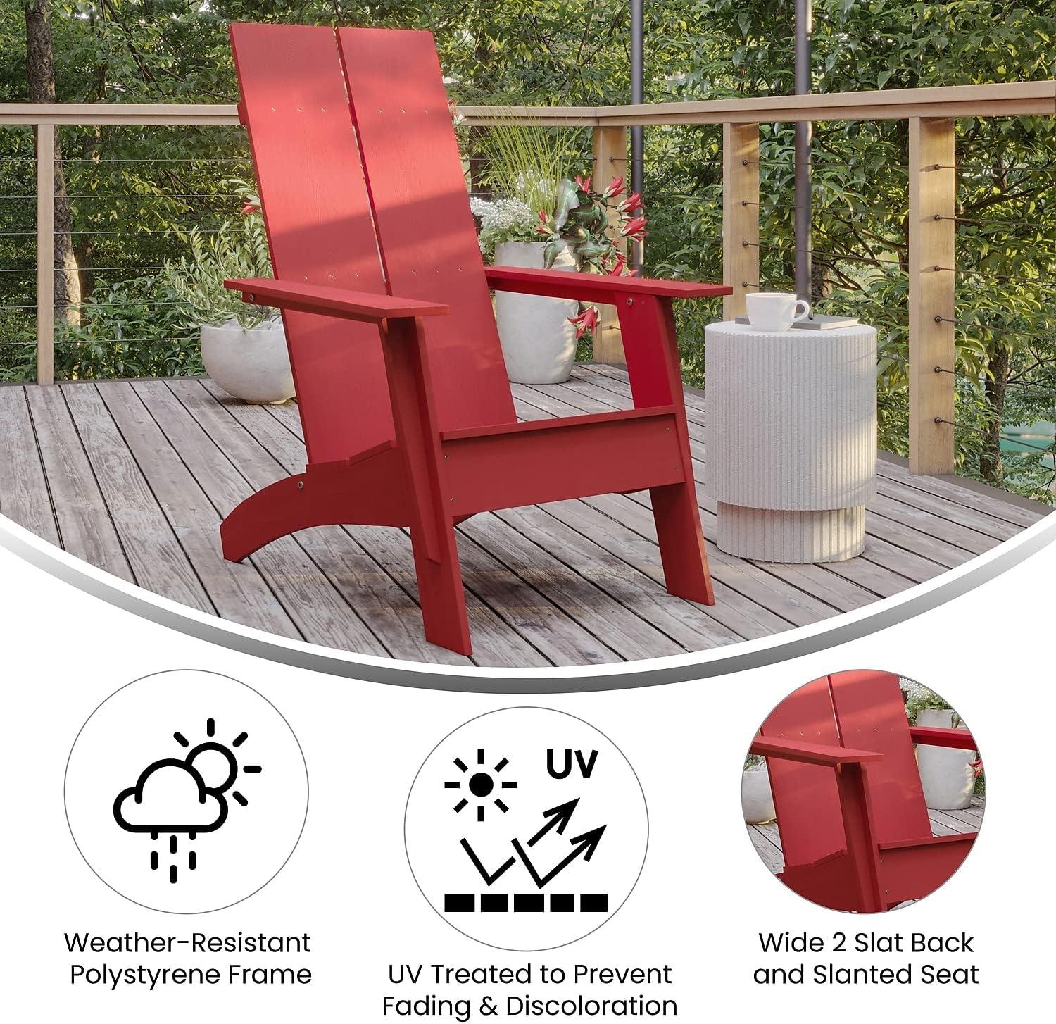 imageFlash Furniture Sawyer Modern Commercial 2Slat Back Adirondack Chair Navy Blue Commercial AllWeather Poly Resin Lounge ChairRed