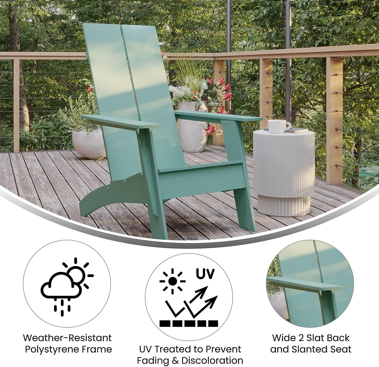 imageFlash Furniture Sawyer Modern Commercial 2Slat Back Adirondack Chair Navy Blue Commercial AllWeather Poly Resin Lounge ChairSea Foam