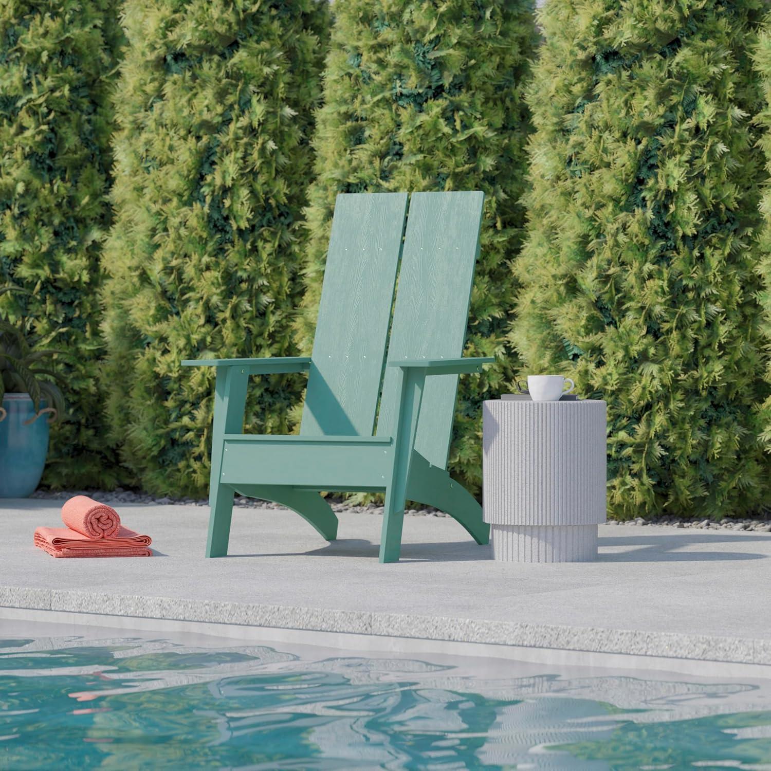imageFlash Furniture Sawyer Modern Commercial 2Slat Back Adirondack Chair Navy Blue Commercial AllWeather Poly Resin Lounge ChairSea Foam