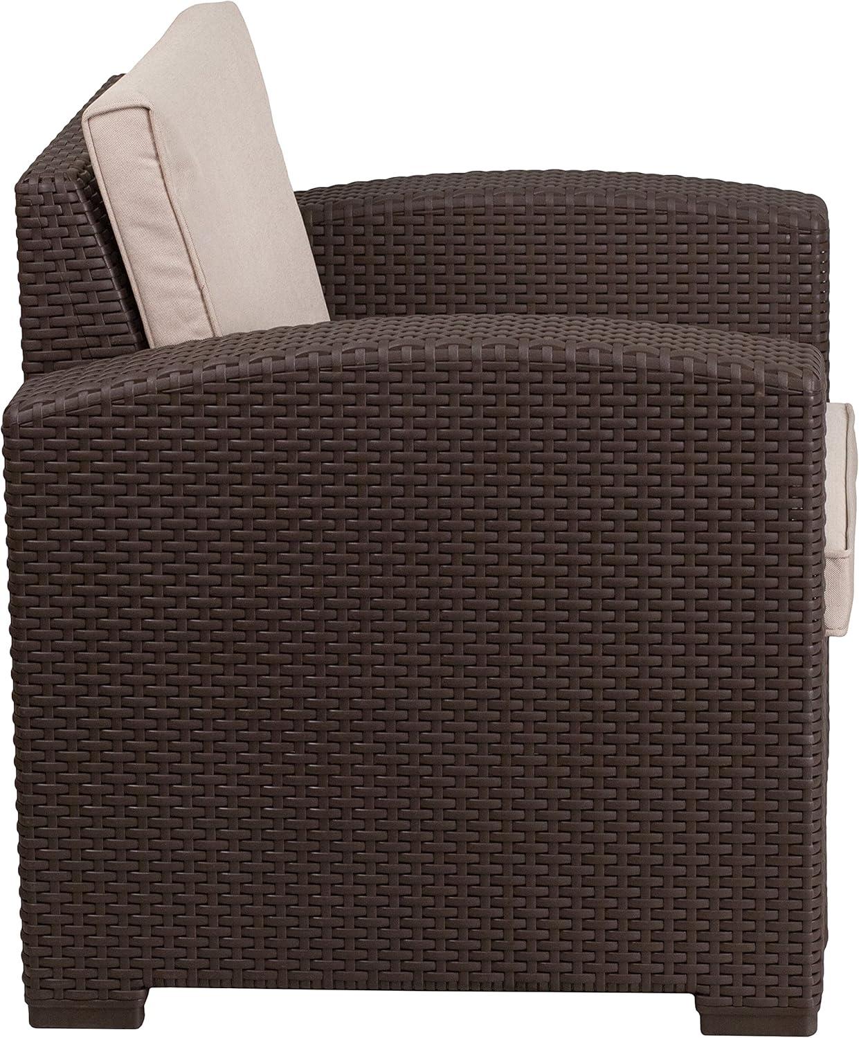 imageFlash Furniture Seneca Chocolate Brown Faux Rattan Chair with AllWeather Beige CushionChocolate Brown