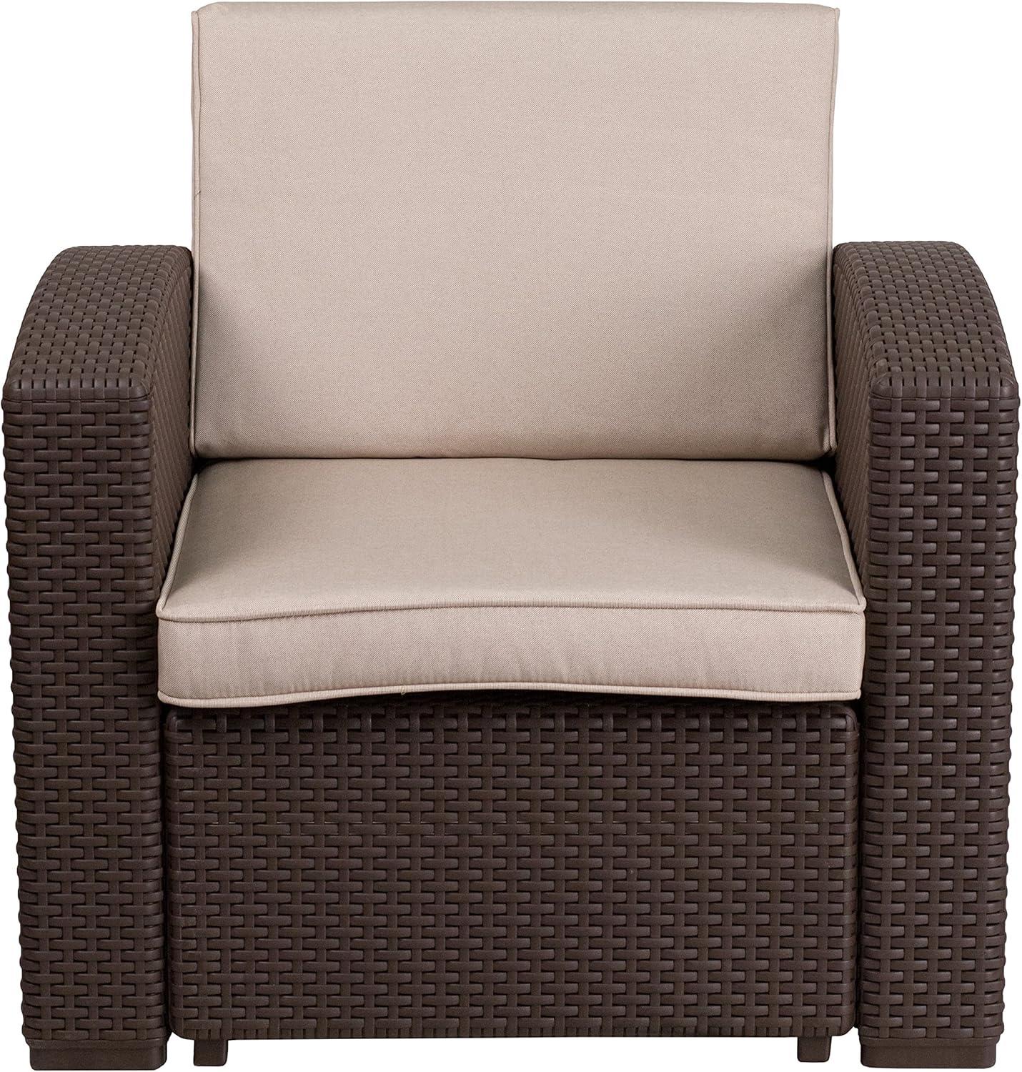 imageFlash Furniture Seneca Chocolate Brown Faux Rattan Chair with AllWeather Beige CushionChocolate Brown