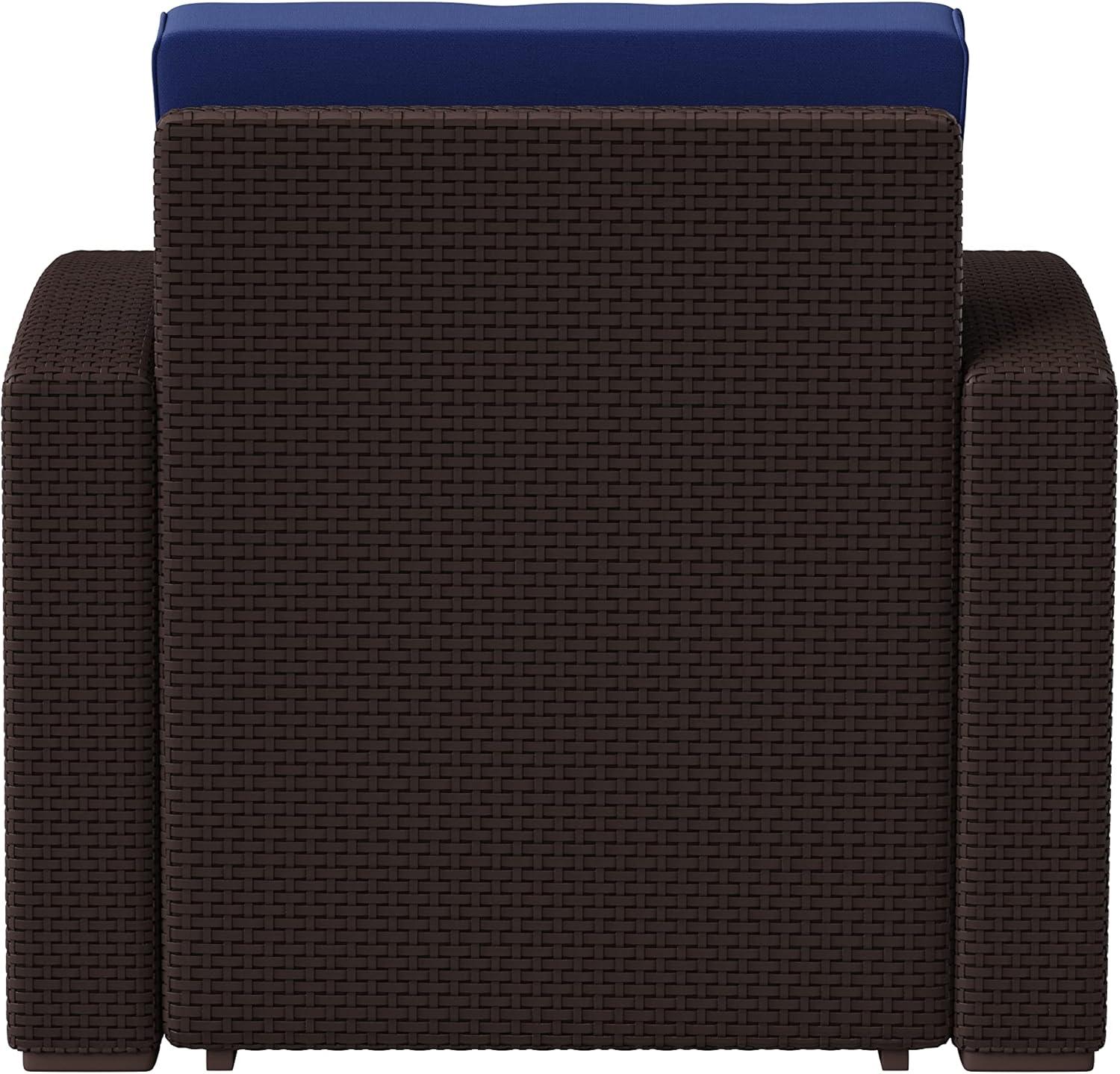 imageFlash Furniture Seneca Chocolate Brown Faux Rattan Chair with AllWeather Beige CushionNavy CushionsChocolate Brown Frame