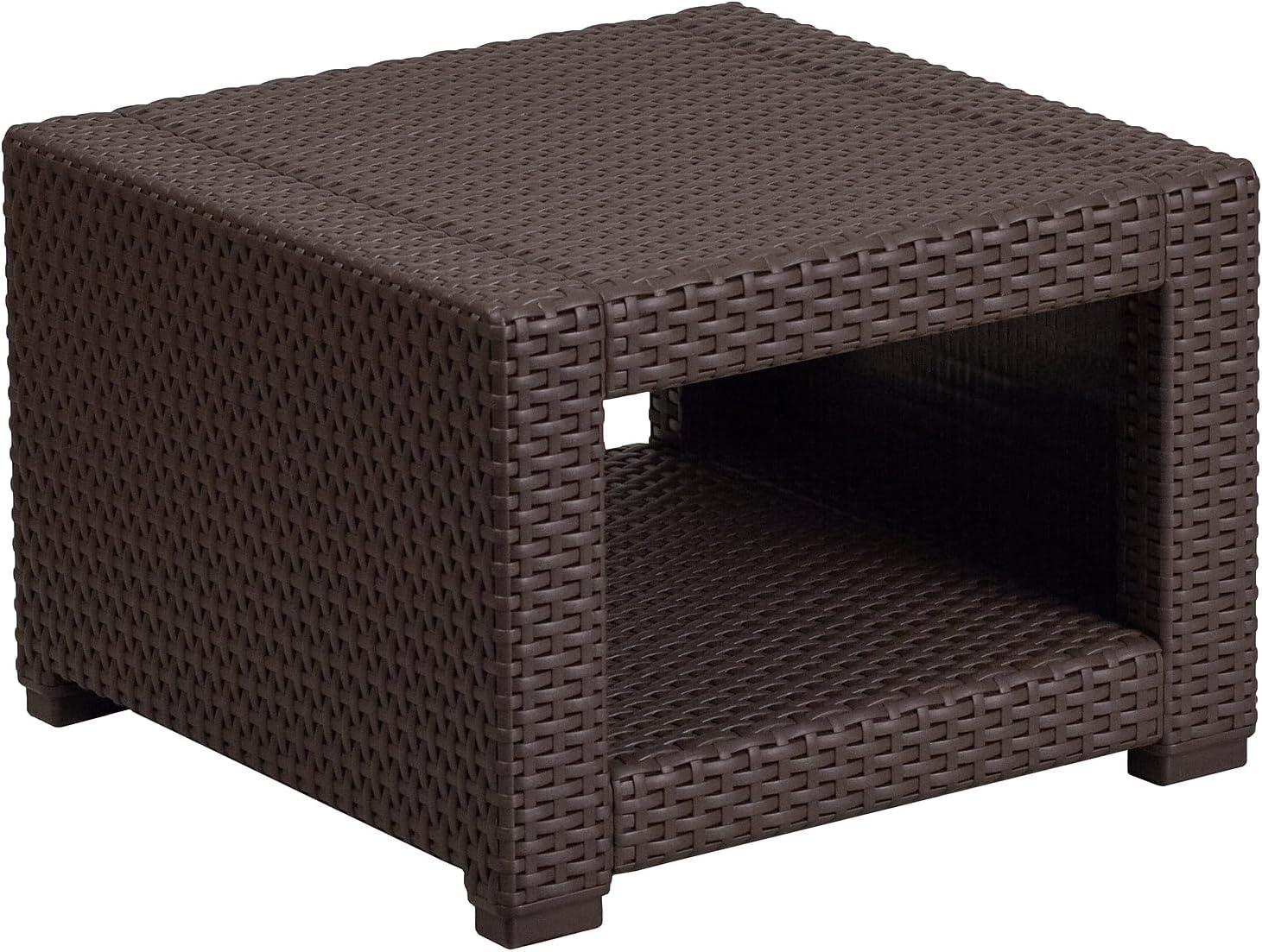imageFlash Furniture Seneca IndoorOutdoor Chocolate Brown Faux Rattan Coffee Table with Open StorageChocolate Brown