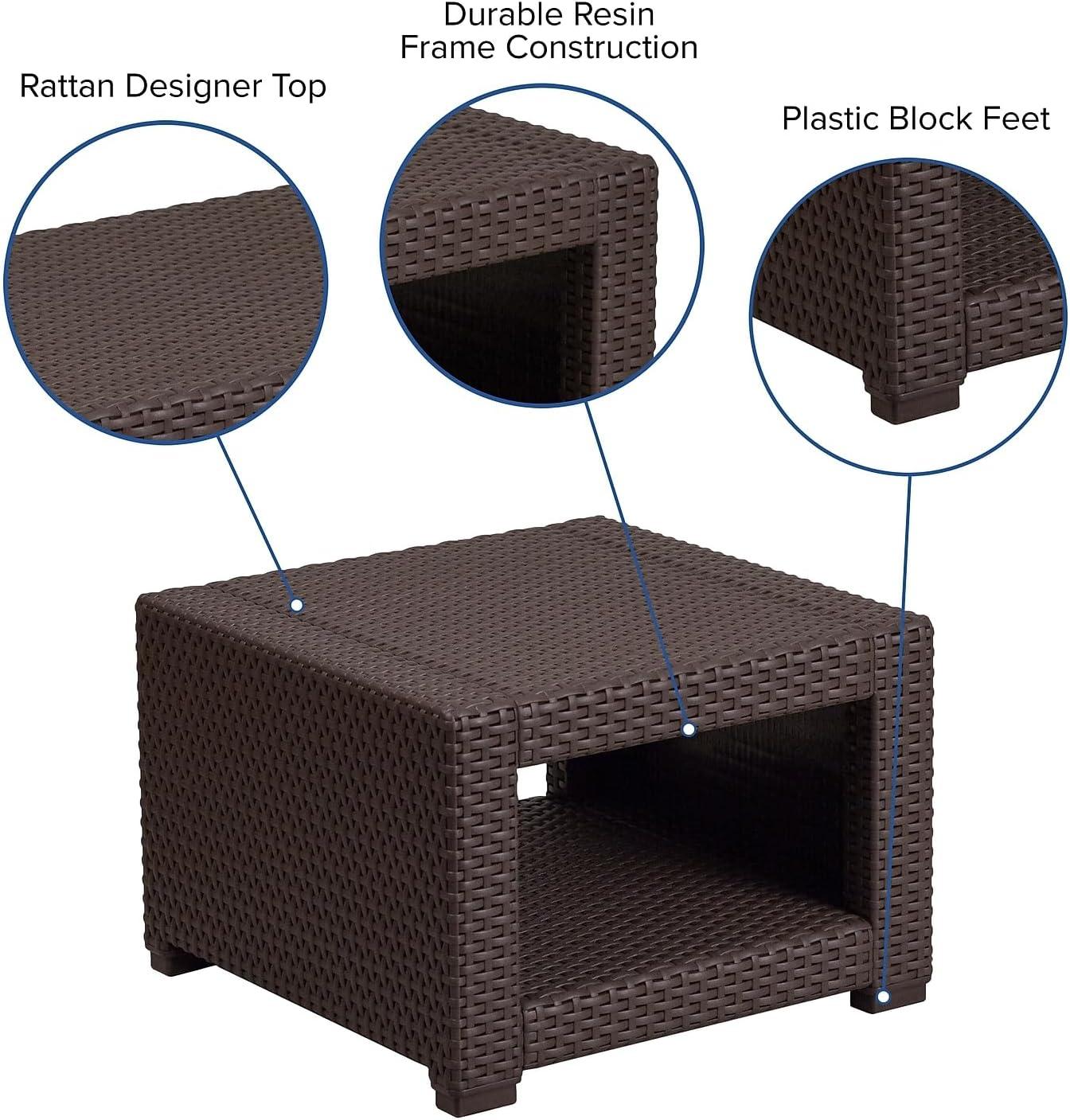 imageFlash Furniture Seneca IndoorOutdoor Chocolate Brown Faux Rattan Coffee Table with Open StorageChocolate Brown