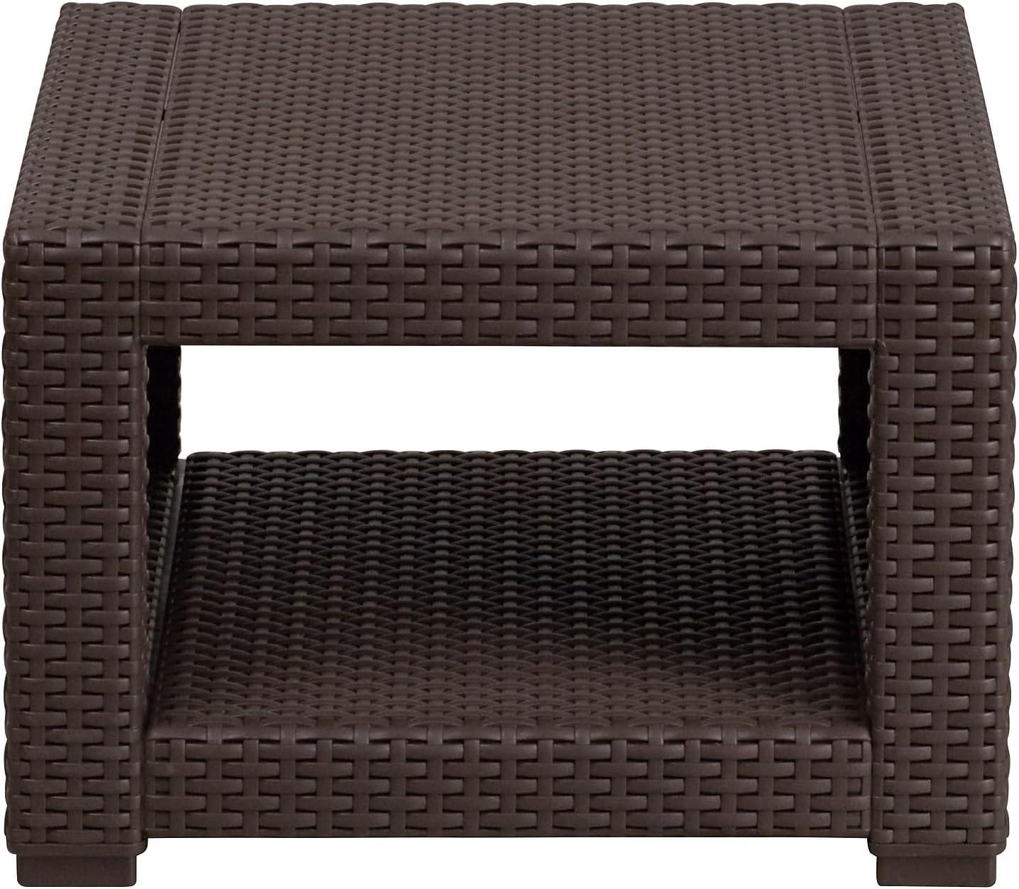 imageFlash Furniture Seneca IndoorOutdoor Chocolate Brown Faux Rattan Coffee Table with Open StorageChocolate Brown