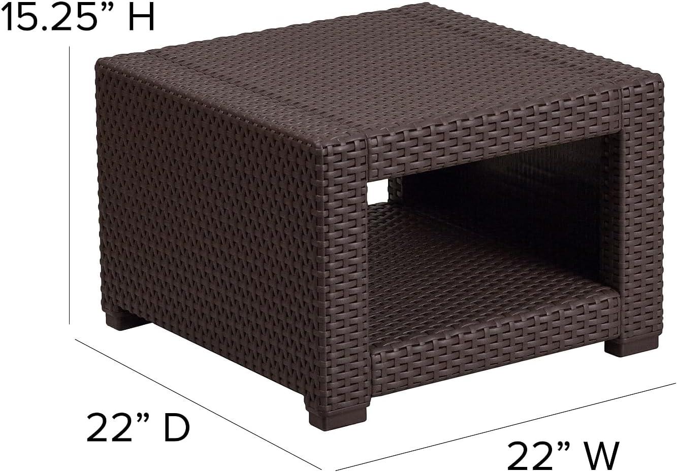 imageFlash Furniture Seneca IndoorOutdoor Chocolate Brown Faux Rattan Coffee Table with Open StorageChocolate Brown