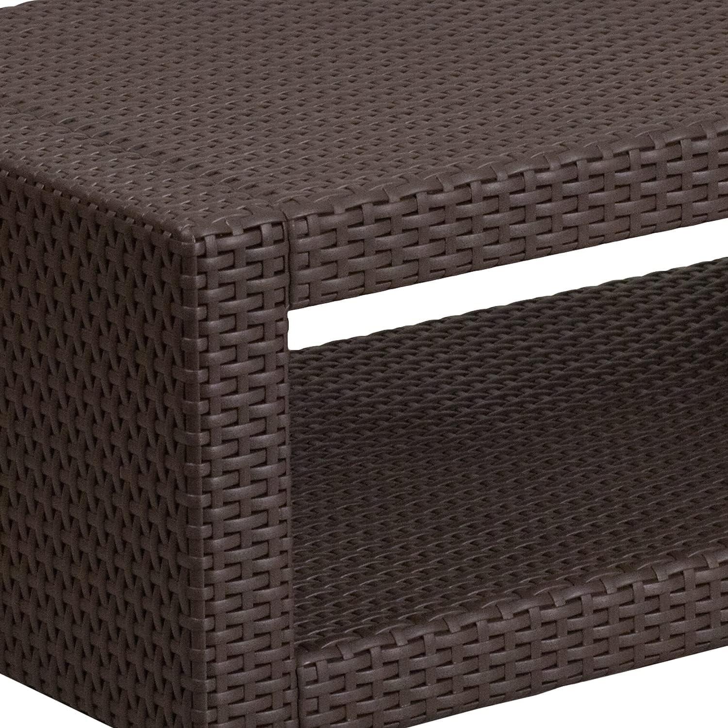 imageFlash Furniture Seneca IndoorOutdoor Chocolate Brown Faux Rattan Coffee Table with Open StorageChocolate Brown