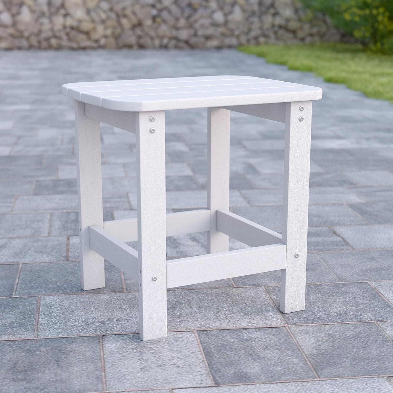 imageFlash Furniture Set of 2 Adirondack Rocking Chairs and Adirondack Side Table Poly Resin Wood Look White All Weather IndoorOutdoor