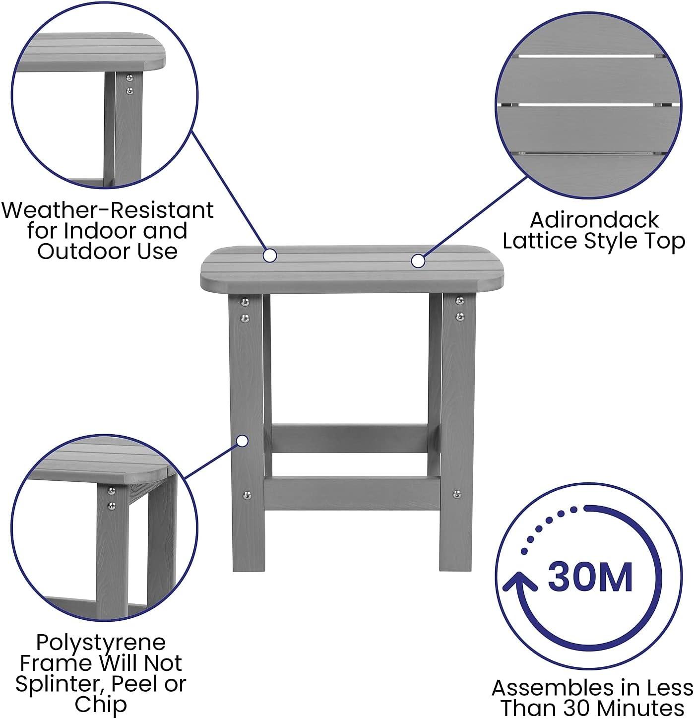 imageFlash Furniture Set of 2 Adirondack Rocking Chairs with Polyresin Side Table Gray