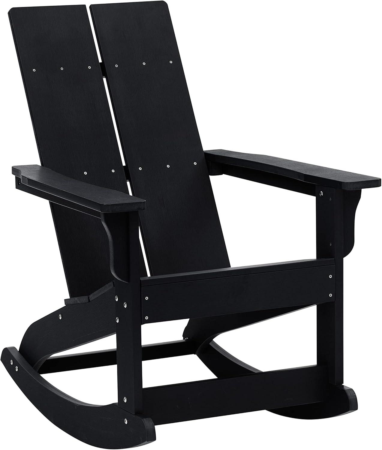 imageFlash Furniture Set of 2 Savannah Adirondack Rocking Chairs Commercial Grade AllWeather Sea Foam Poly Resin Wood Matching Side TableBlack