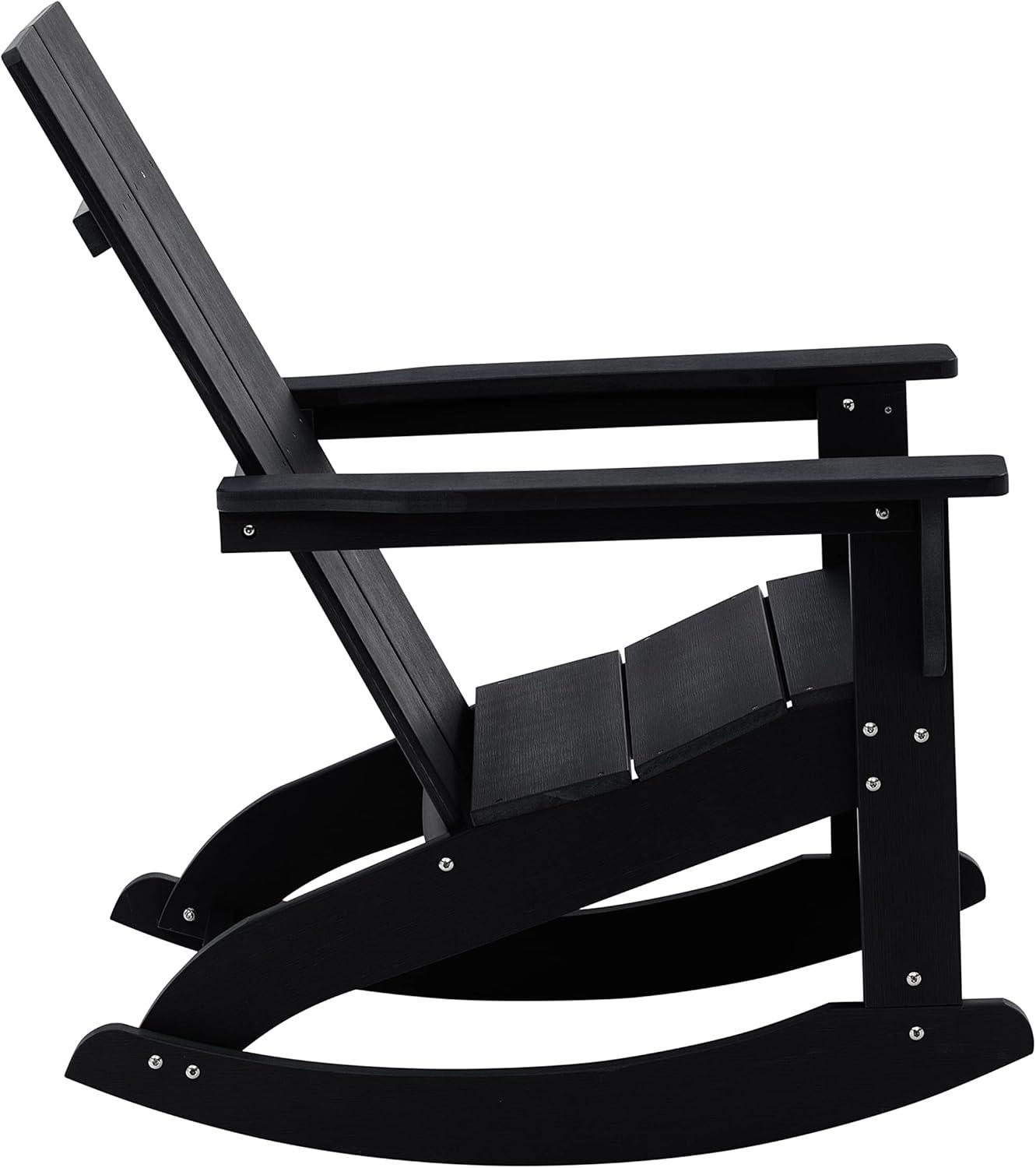 imageFlash Furniture Set of 2 Savannah Adirondack Rocking Chairs Commercial Grade AllWeather Sea Foam Poly Resin Wood Matching Side TableBlack