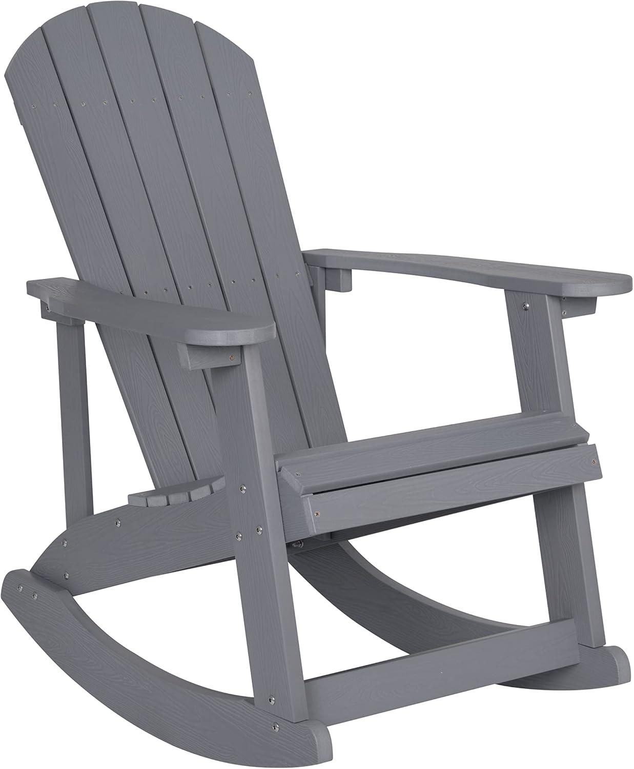 imageFlash Furniture Set of 2 Savannah Adirondack Rocking Chairs Commercial Grade AllWeather Sea Foam Poly Resin Wood Matching Side TableGrey