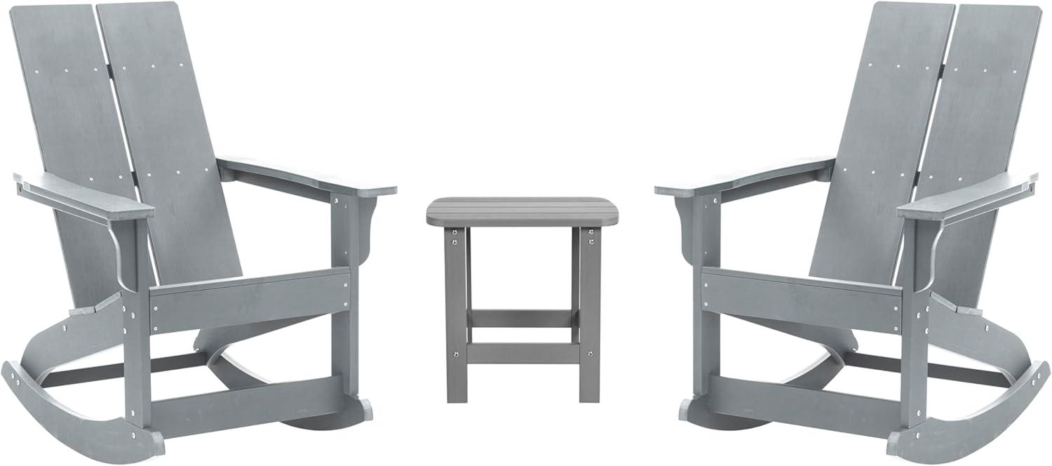 imageFlash Furniture Set of 2 Savannah Adirondack Rocking Chairs Commercial Grade AllWeather Sea Foam Poly Resin Wood Matching Side TableGrey