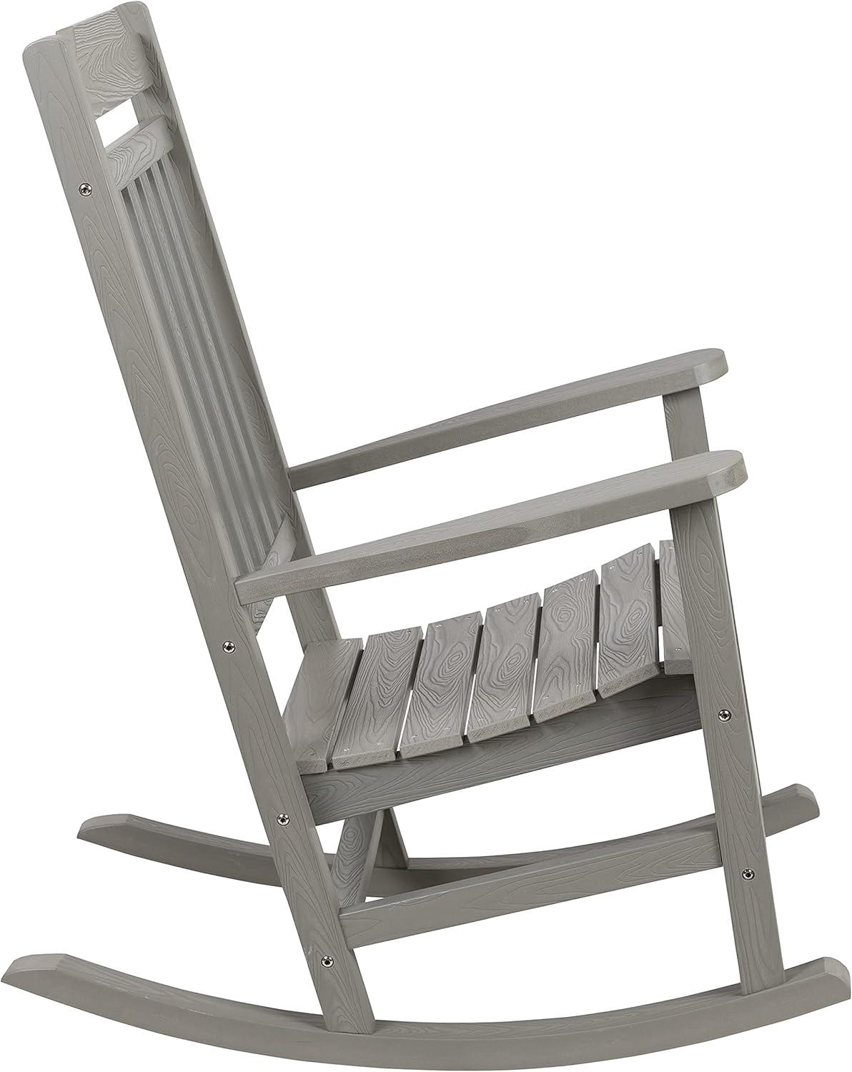 imageFlash Furniture Set of 2 Savannah Adirondack Rocking Chairs Commercial Grade AllWeather Sea Foam Poly Resin Wood Matching Side TableGrey