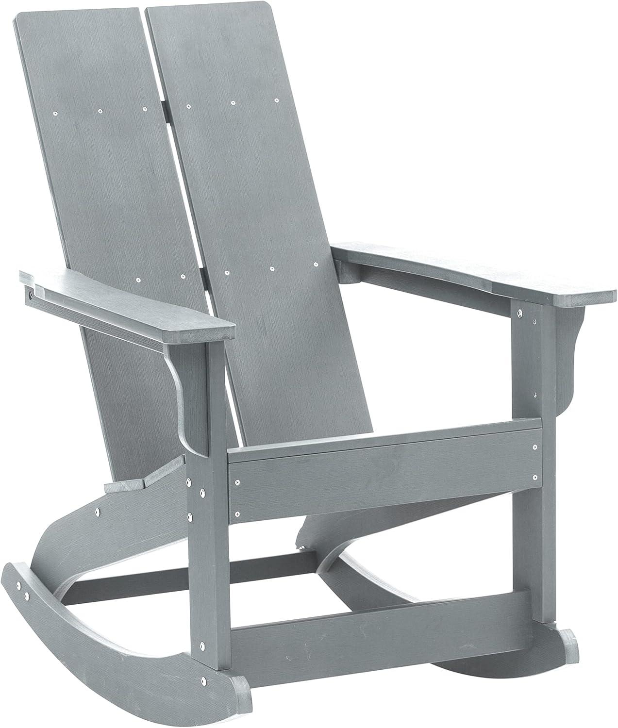 imageFlash Furniture Set of 2 Savannah Adirondack Rocking Chairs Commercial Grade AllWeather Sea Foam Poly Resin Wood Matching Side TableGrey