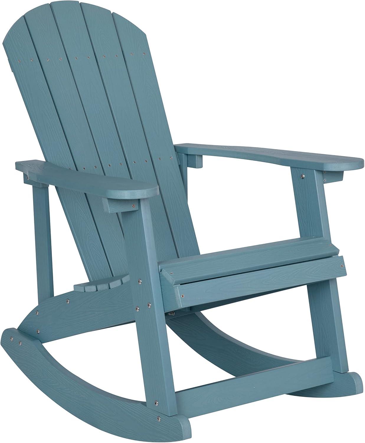 imageFlash Furniture Set of 2 Savannah Adirondack Rocking Chairs Commercial Grade AllWeather Sea Foam Poly Resin Wood Matching Side TableSea Foam