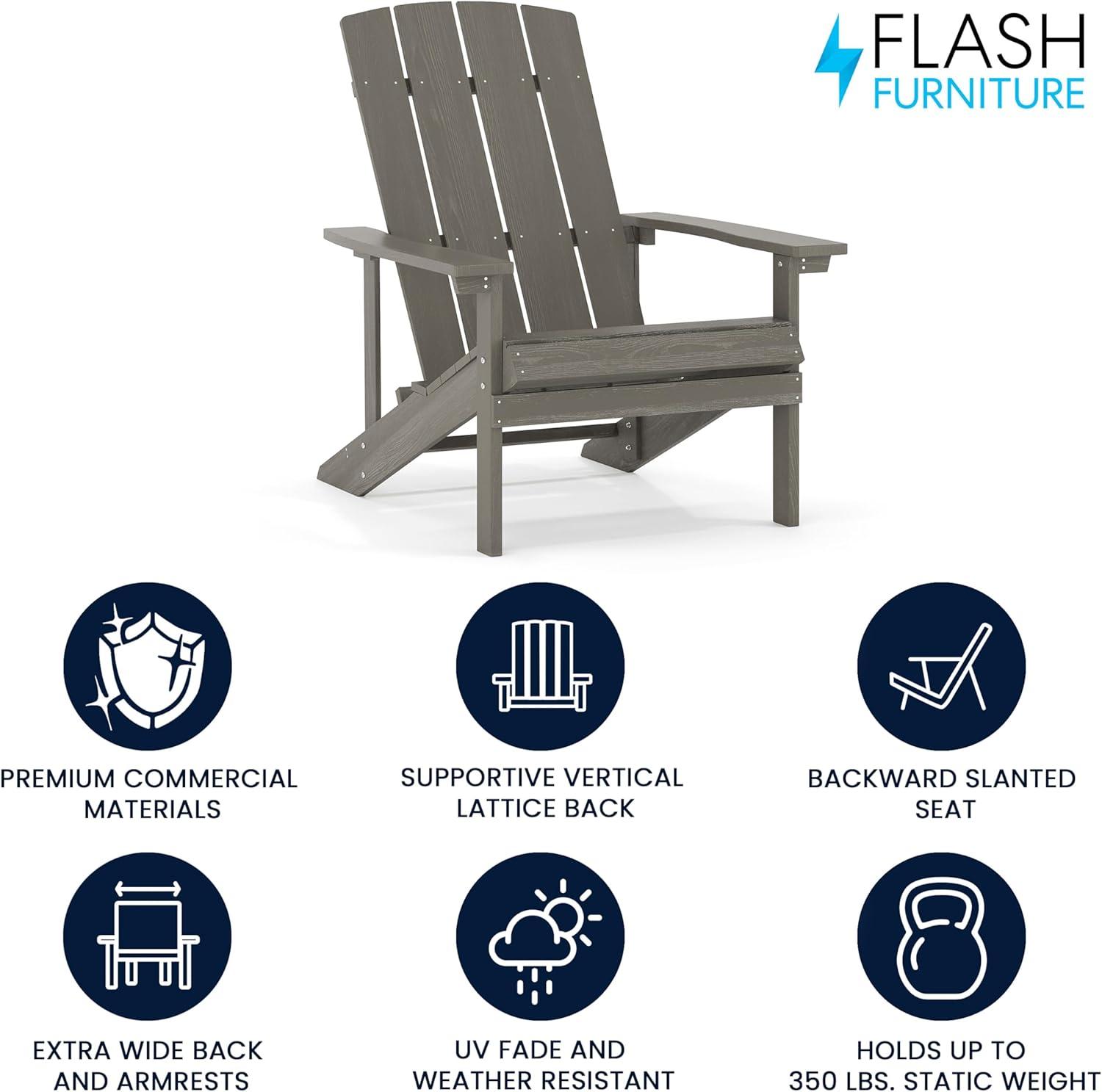 imageFlash Furniture Set of 2 Savannah Adirondack Rocking Chairs and Charlestown Adirondack Chair 350lb Capacity Polyresin Wood Style Gray