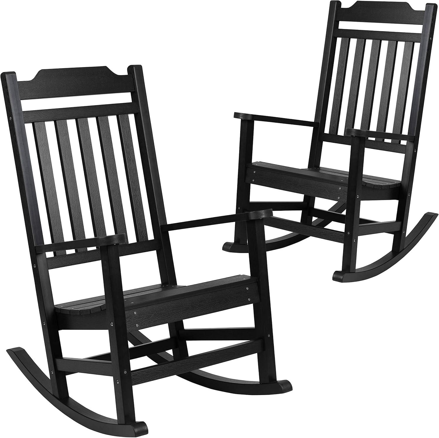 imageFlash Furniture Set of 2 Winston AllWeather Rocking Chair in Red Faux WoodBlack