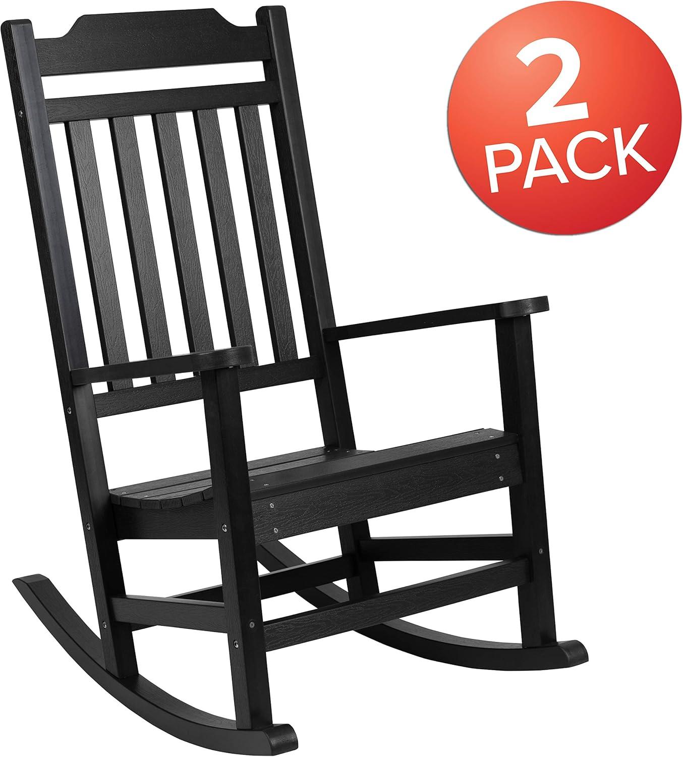 imageFlash Furniture Set of 2 Winston AllWeather Rocking Chair in Red Faux WoodBlack