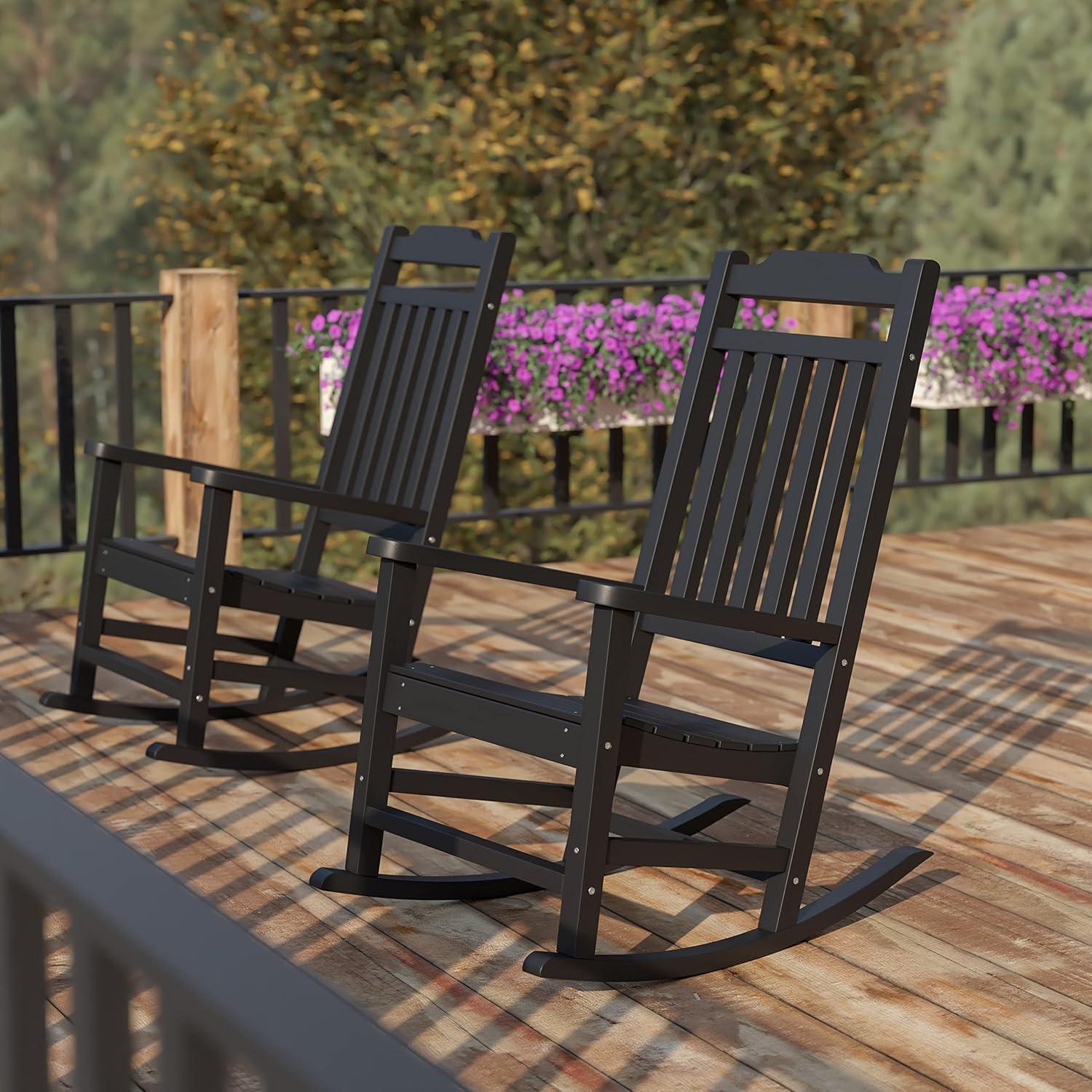imageFlash Furniture Set of 2 Winston AllWeather Rocking Chair in Red Faux WoodBlack
