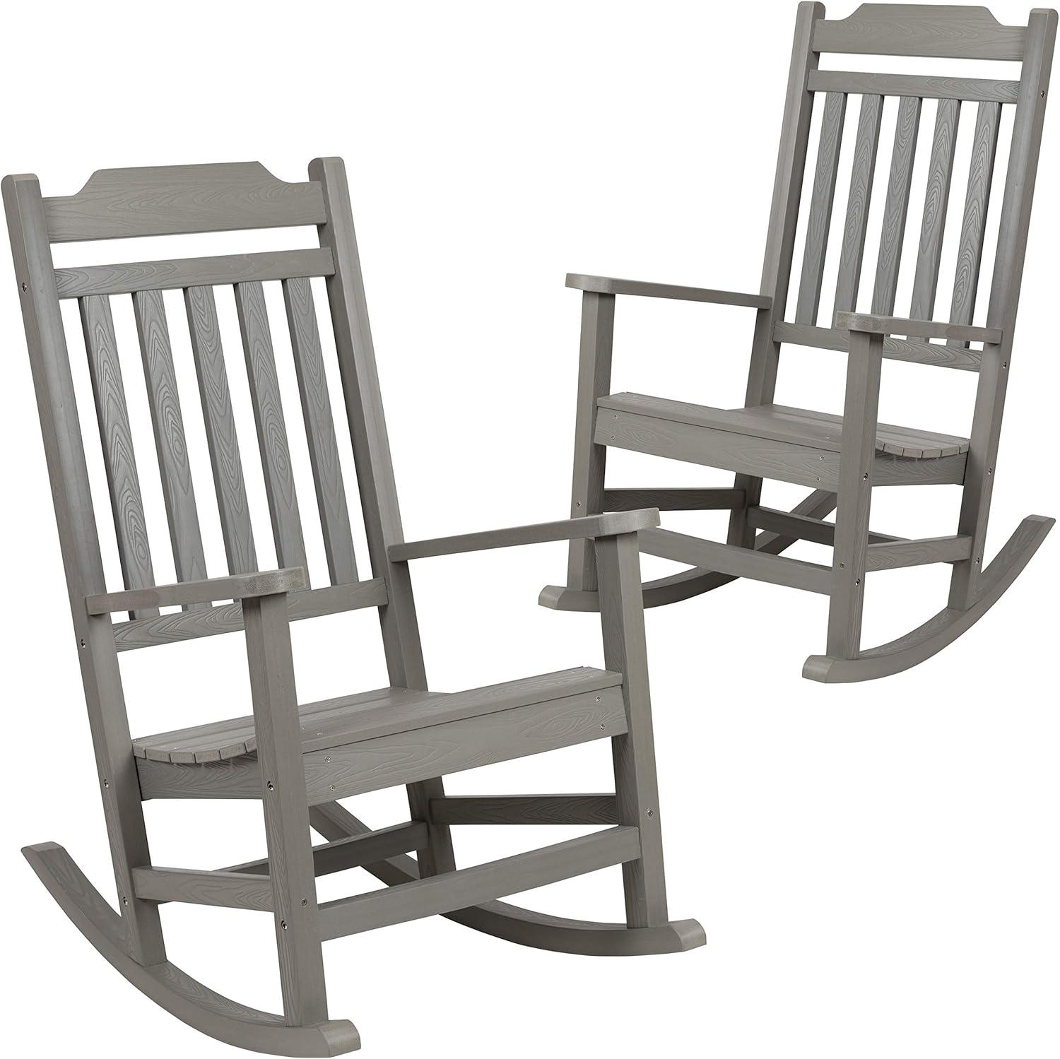 imageFlash Furniture Set of 2 Winston AllWeather Rocking Chair in Red Faux WoodGrey