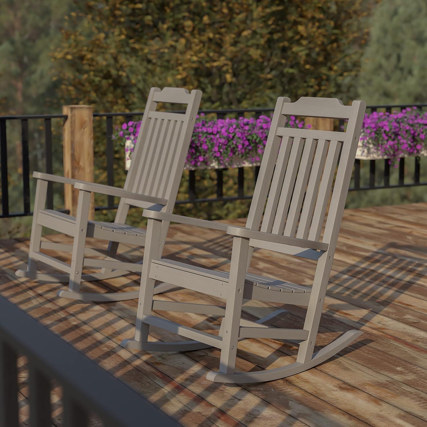imageFlash Furniture Set of 2 Winston AllWeather Rocking Chair in Red Faux WoodGrey