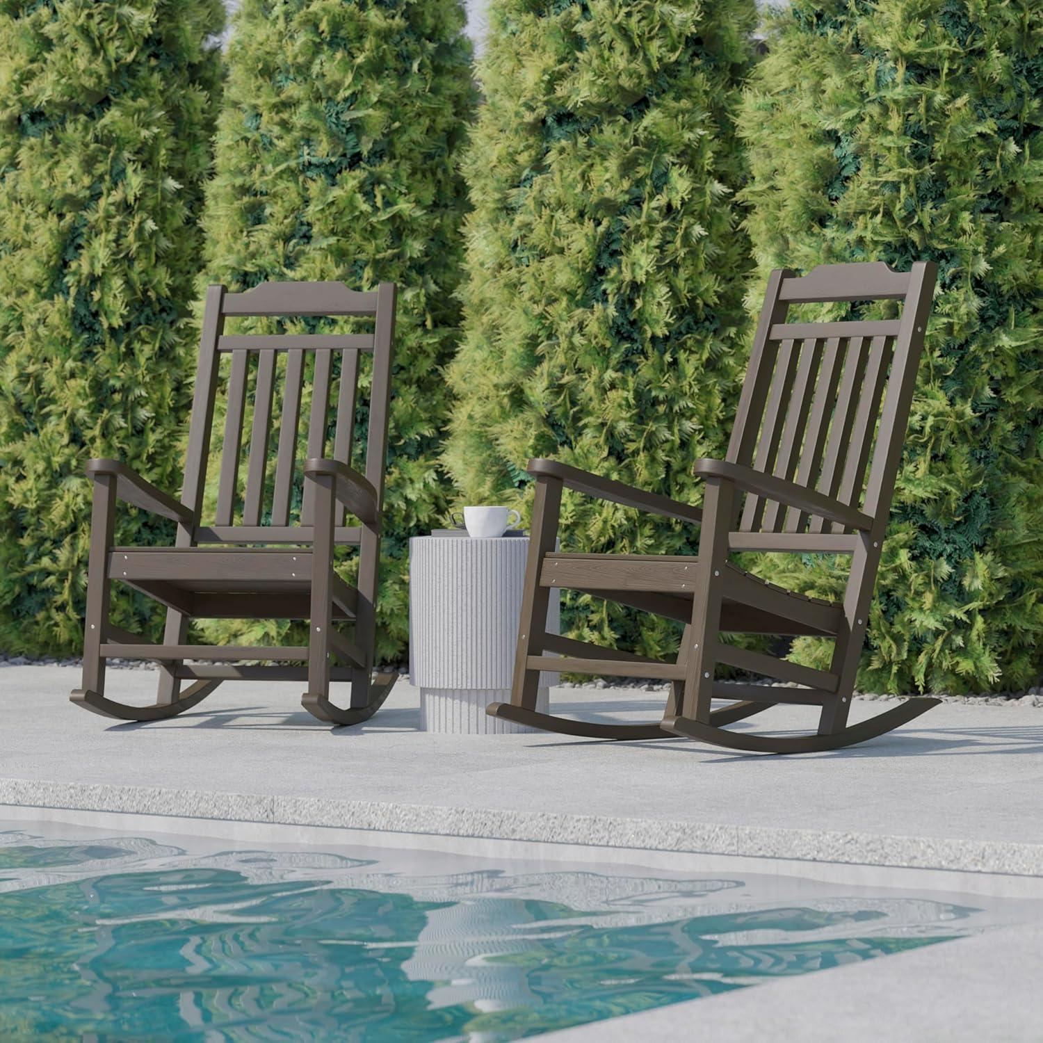 imageFlash Furniture Set of 2 Winston AllWeather Rocking Chair in Red Faux WoodMahogany