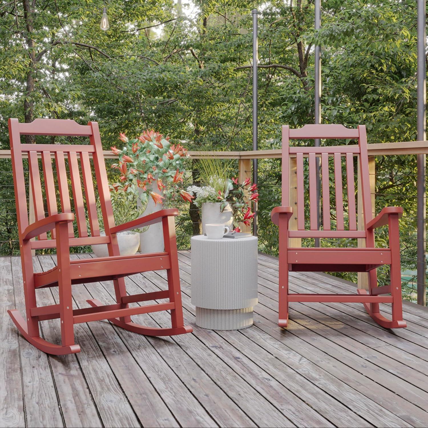 imageFlash Furniture Set of 2 Winston AllWeather Rocking Chair in Red Faux WoodRed
