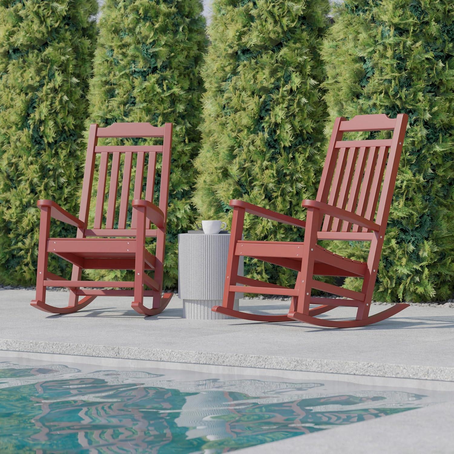 imageFlash Furniture Set of 2 Winston AllWeather Rocking Chair in Red Faux WoodRed