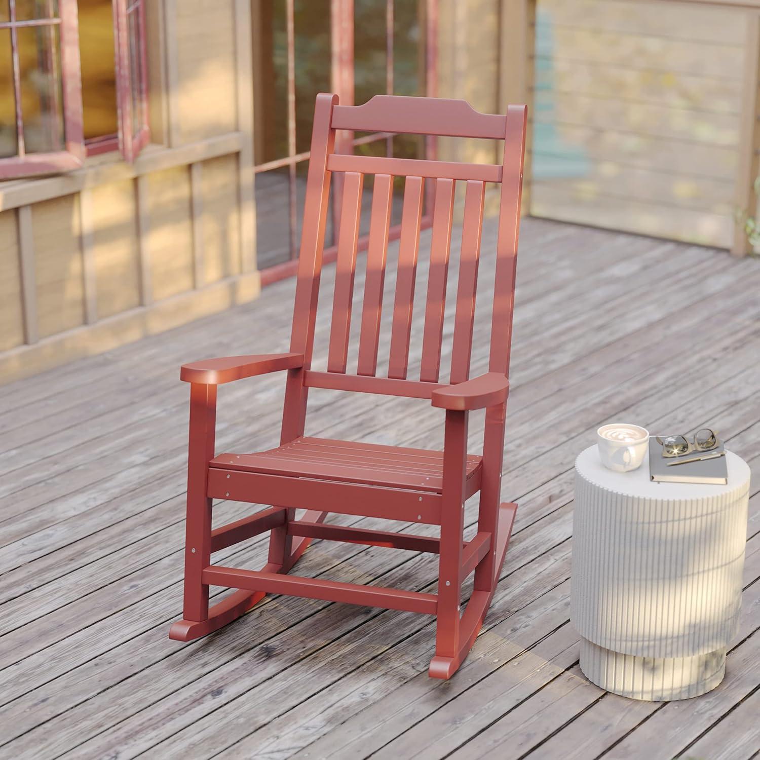 imageFlash Furniture Set of 2 Winston AllWeather Rocking Chair in Red Faux WoodRed