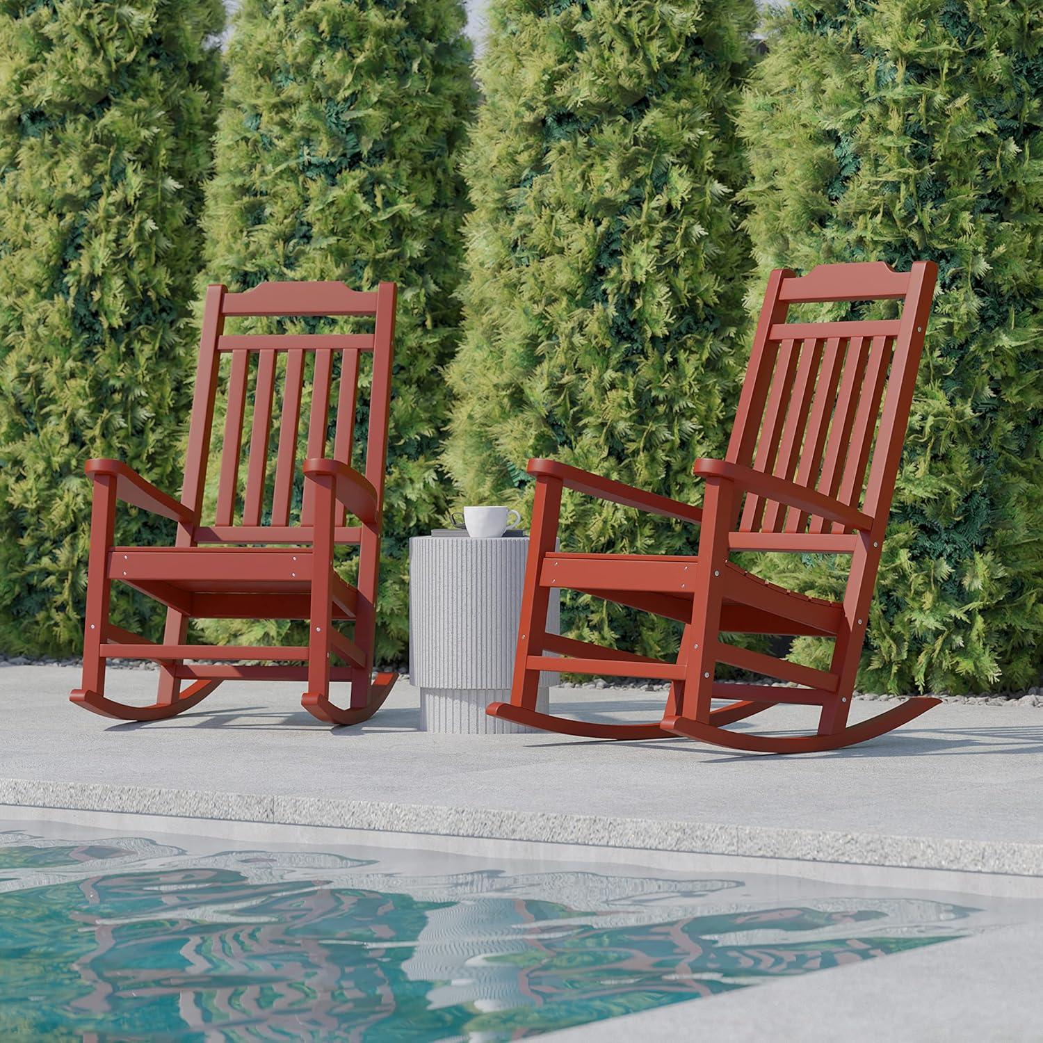 imageFlash Furniture Set of 2 Winston AllWeather Rocking Chair in Red Faux WoodRed