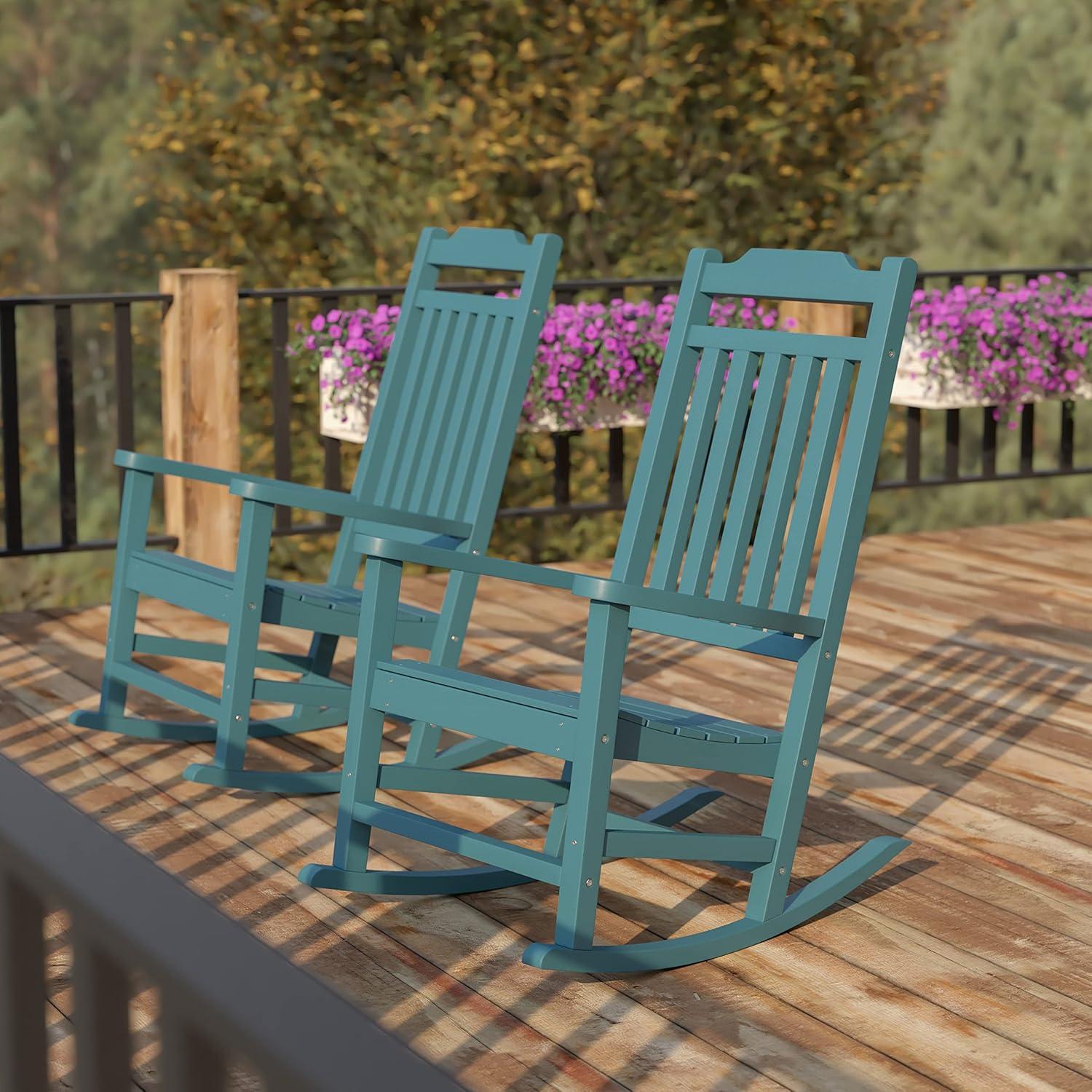 imageFlash Furniture Set of 2 Winston AllWeather Rocking Chair in Red Faux WoodTeal