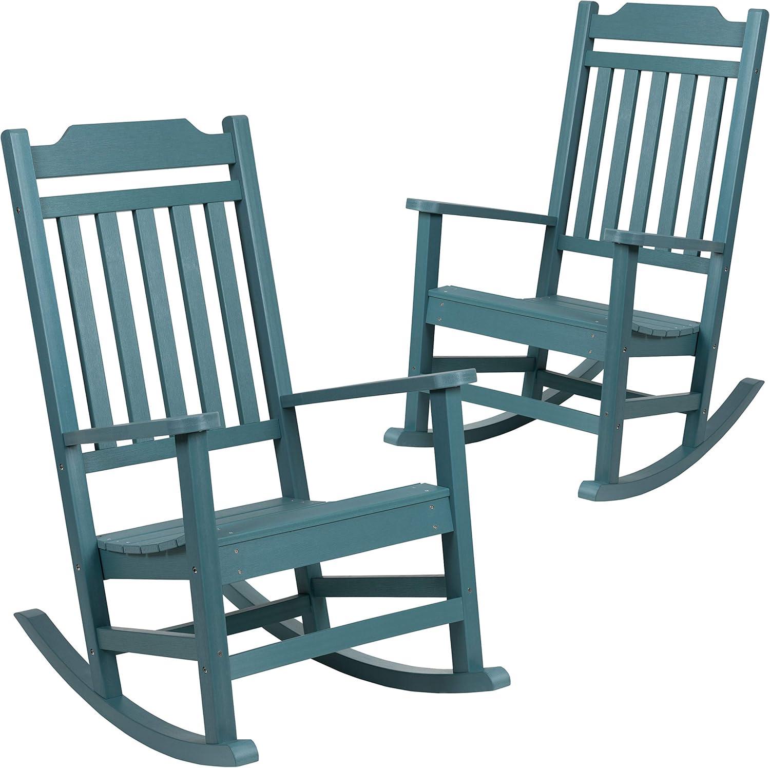 imageFlash Furniture Set of 2 Winston AllWeather Rocking Chair in Red Faux WoodTeal