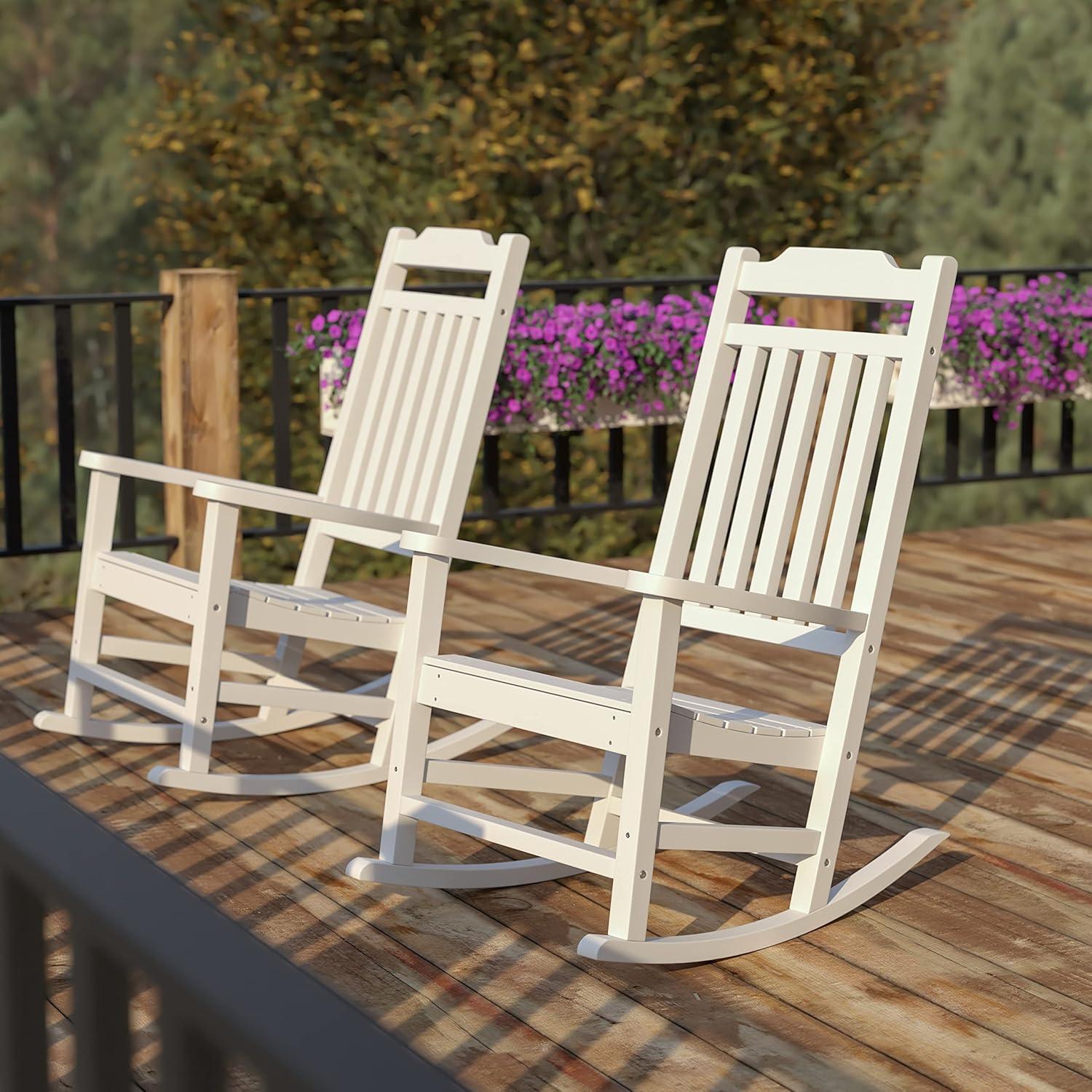 imageFlash Furniture Set of 2 Winston AllWeather Rocking Chair in Red Faux WoodWhite