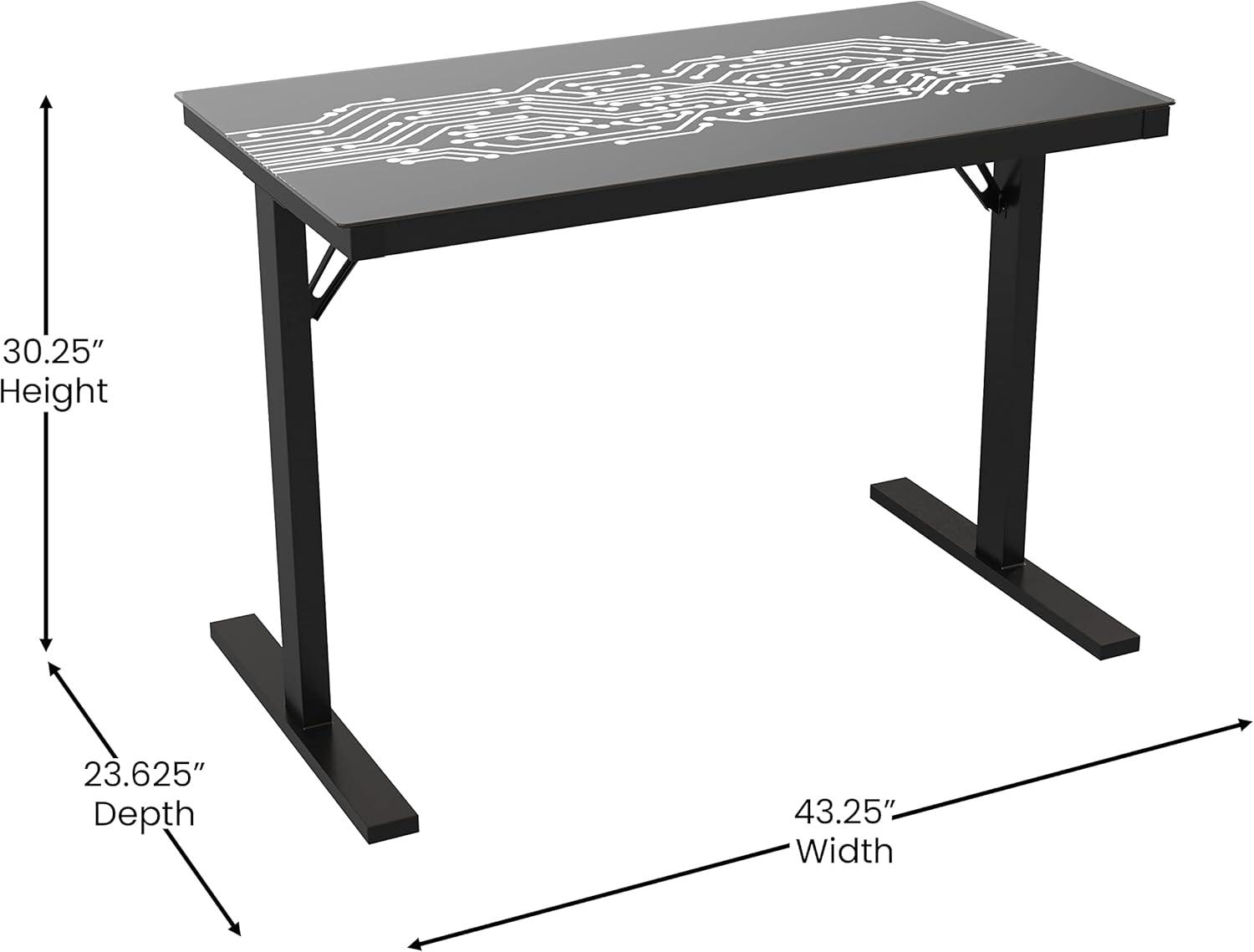 imageFlash Furniture Shan 43quot Commercial Grade Gaming Desk with LED Lights Black Steel Frame Tempered Glass Desktop Home or Office Computer Table Wired LED Remote