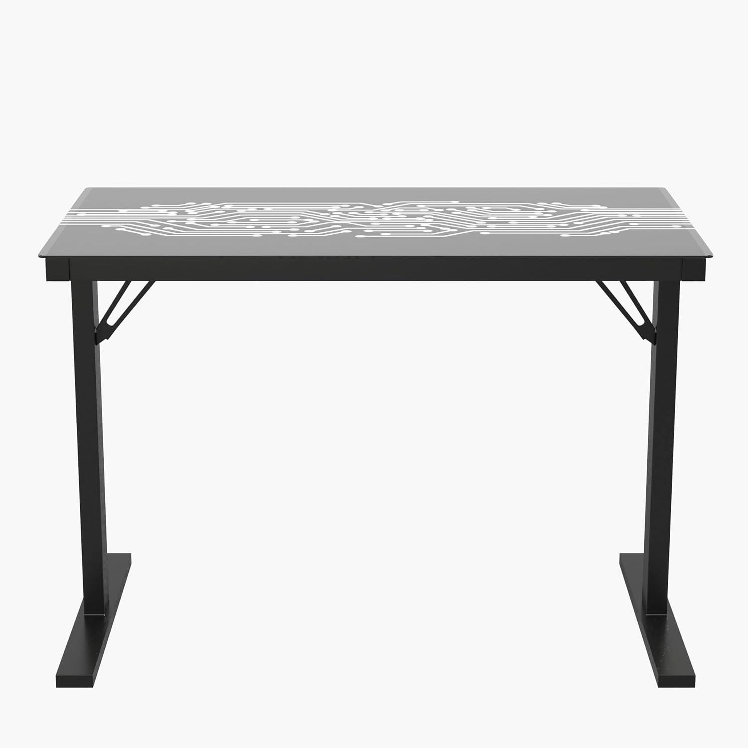 imageFlash Furniture Shan 43quot Commercial Grade Gaming Desk with LED Lights Black Steel Frame Tempered Glass Desktop Home or Office Computer Table Wired LED Remote