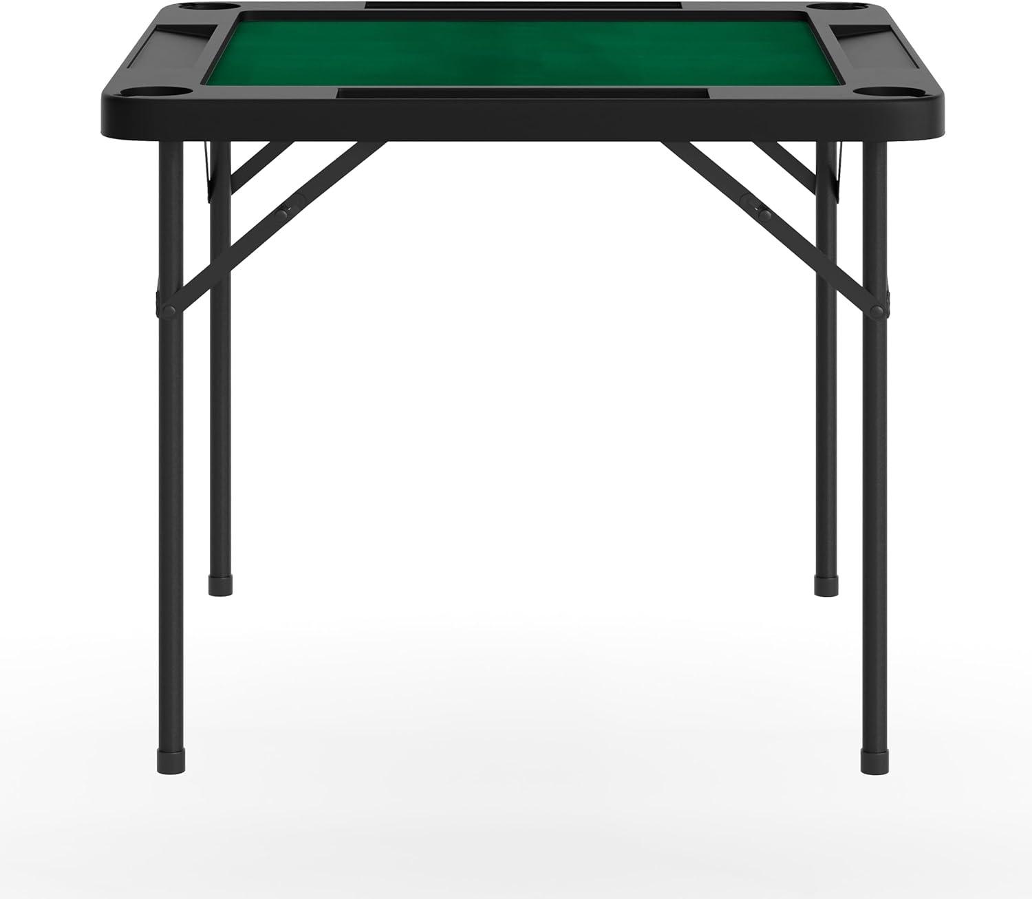 imageFlash Furniture Silas 345quot Square Folding Card Table with Felt Green Surface and Cup Holders Portable Folding Game Table for 4 Players WhiteGreenBlack TopGreen Felt Surface