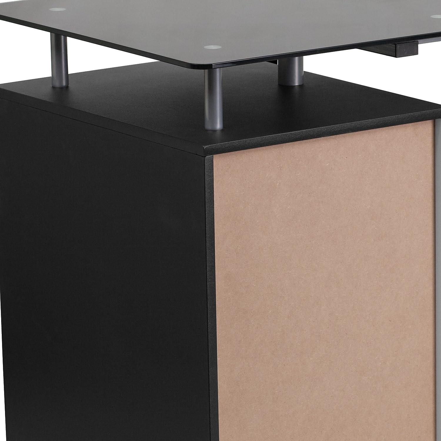 imageFlash Furniture Singleton Black Glass Computer Desk with Three Drawer Pedestal